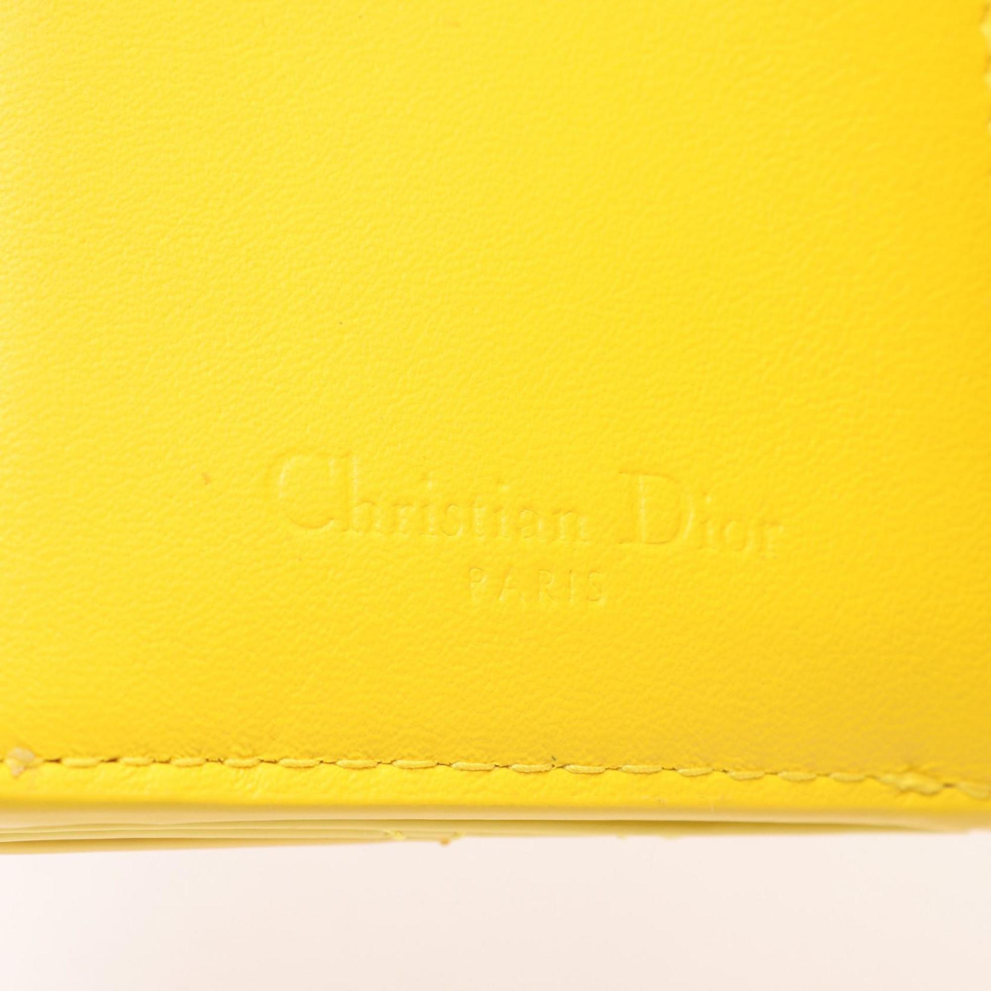 Christian Dior Dior Lady Lotus Wallet, Tri-fold Patent Leather, Women's, Yellow, S0181OVRB