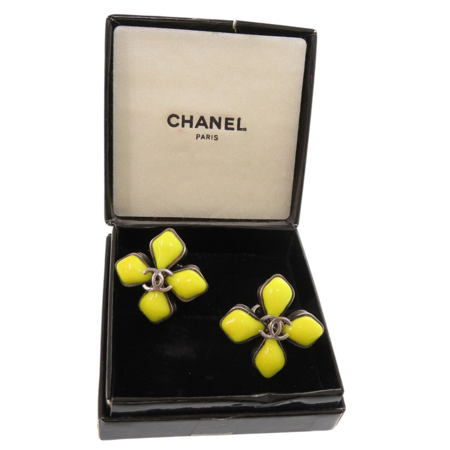 Chanel Coco Mark Flower Motif Metal/Stone Yellow 96P Earrings 0149 Accessories CHANEL