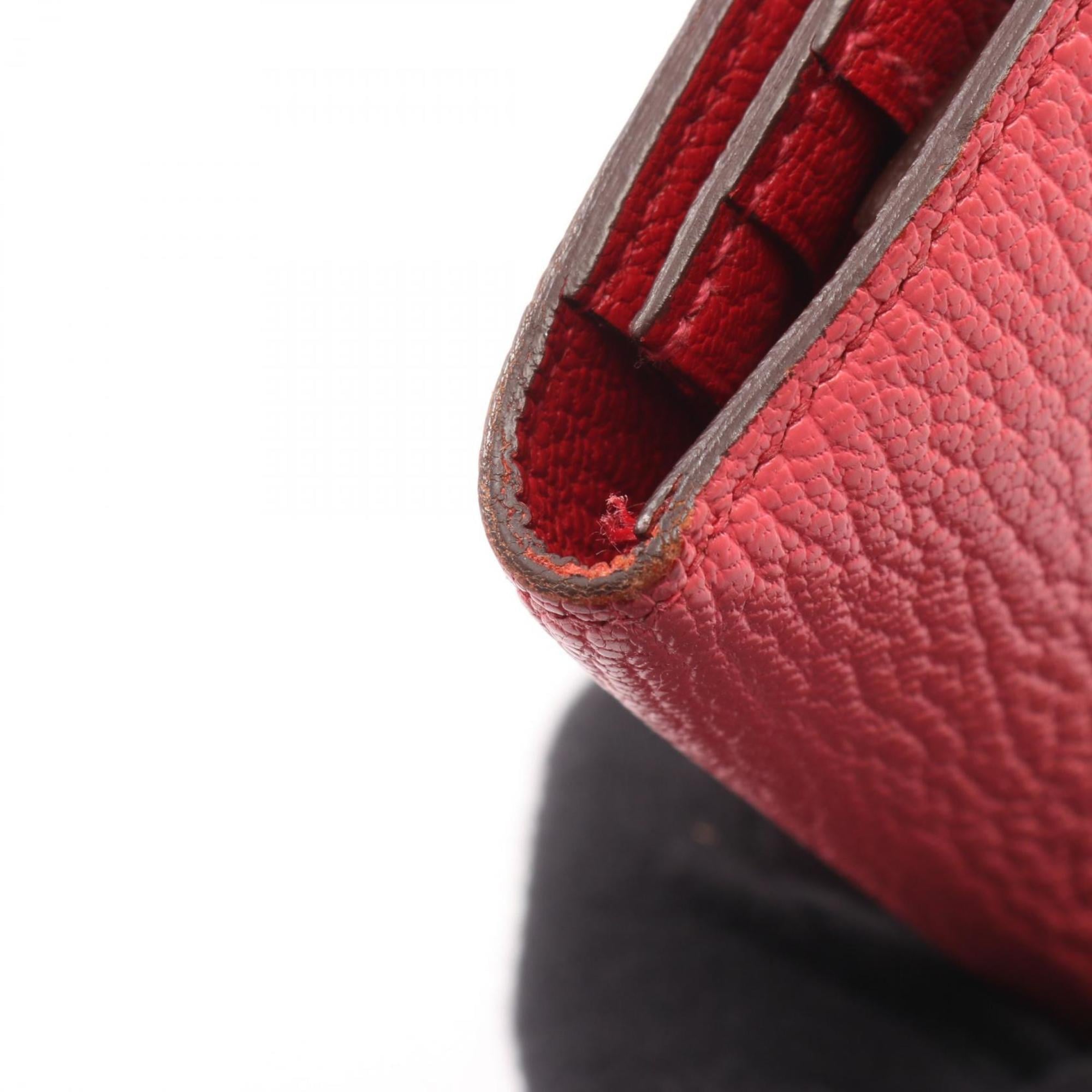 Hermes Hermès Bearn Soufflet bifold long wallet, leather, Chevre, women's, pink and red, Rouge Casac