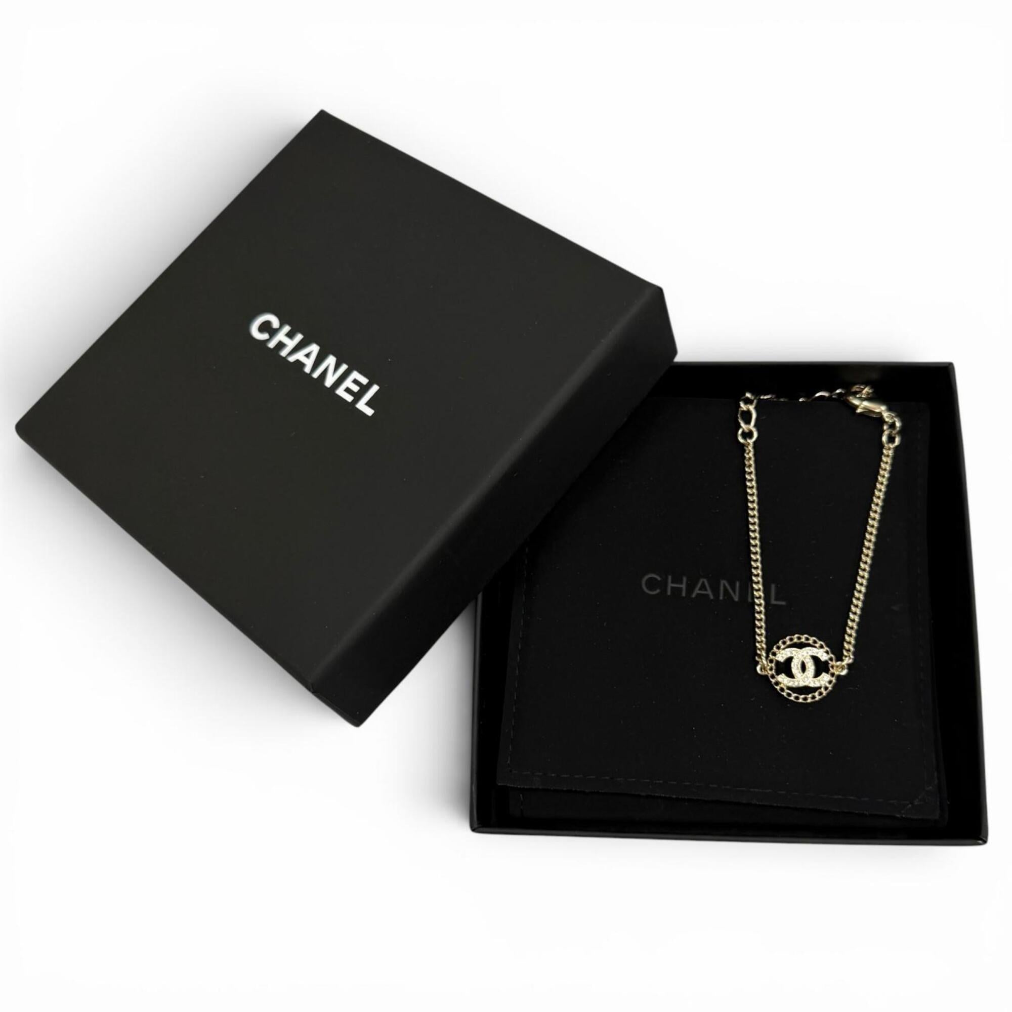 CHANEL A25B ABG297 Rhinestone Coco Mark Bracelet, Gold, Made in France, Women's, with Box and Dust Bag — Like New