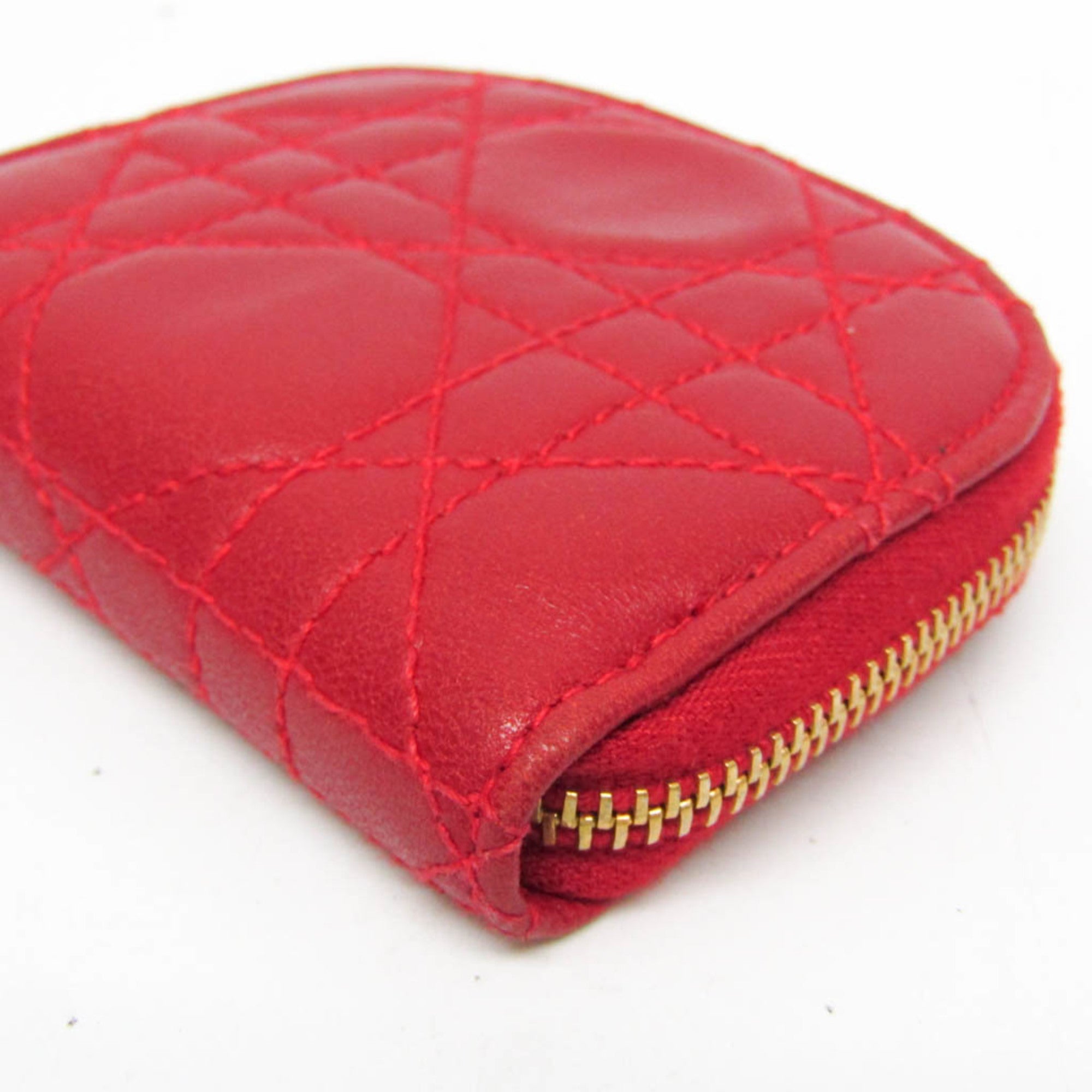 Christian Dior Cannage/Lady Dior Women's Leather Coin Purse/coin Case Red Color