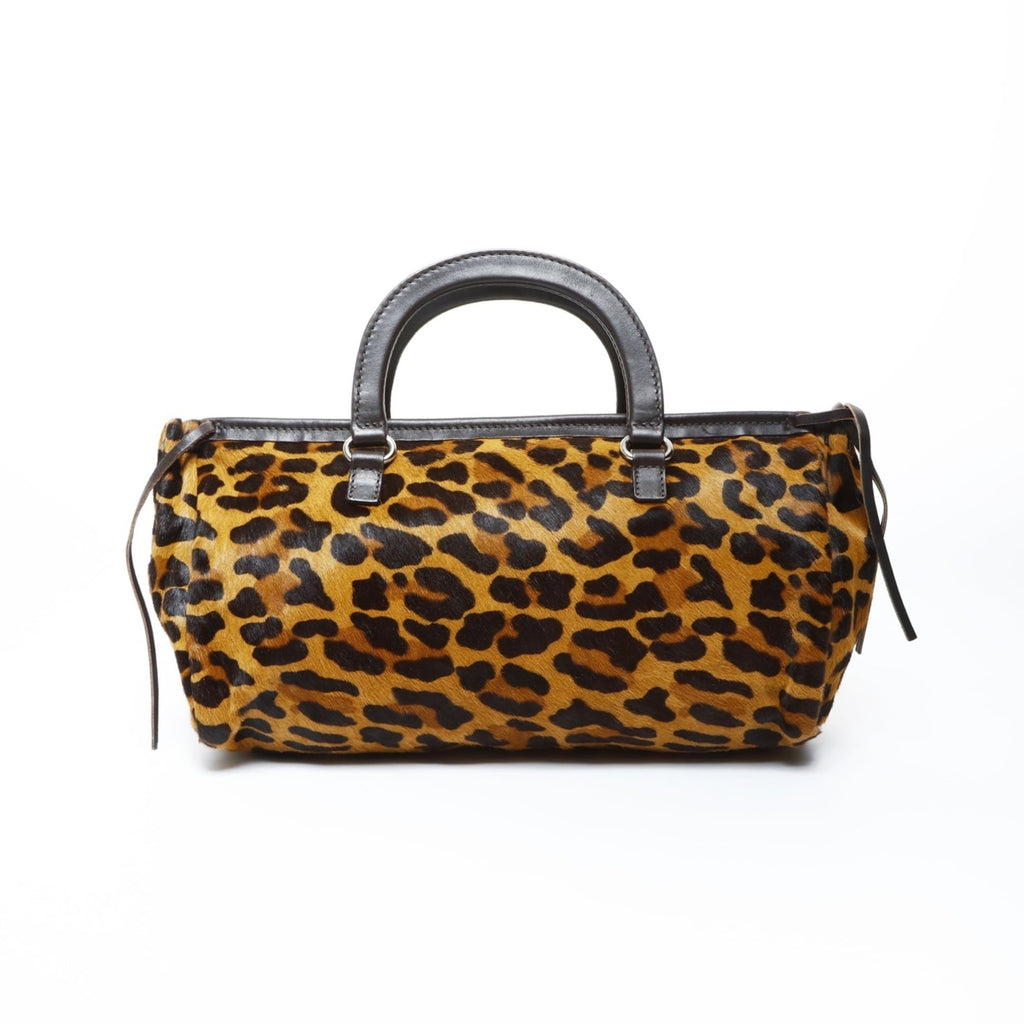 Prada pony leopard print handbag in brown