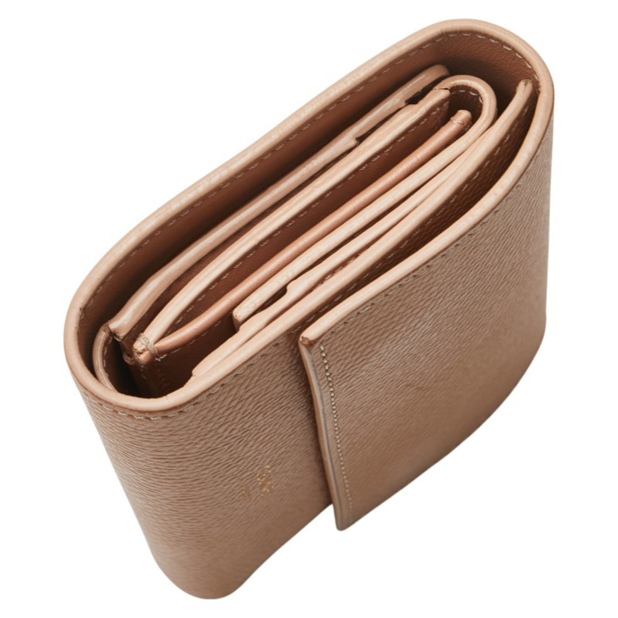 Celine Small Trifold Wallet, Beige Leather, Women's