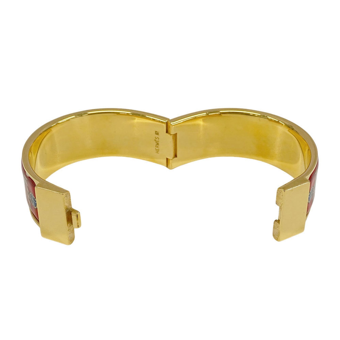 Hermès HERMES bangle for women, branded rocque enamel GM gold and red bracelet, elephant cloisonné.