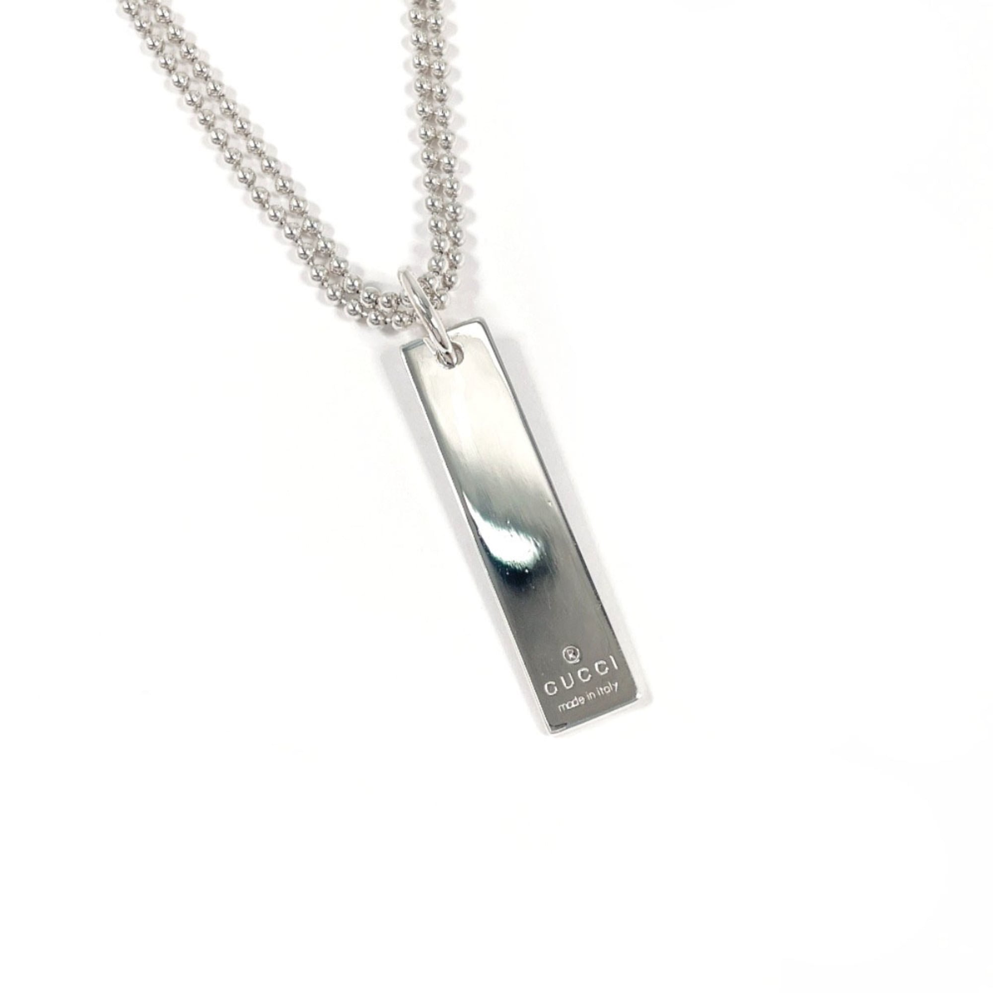GUCCI Plate Double Ball Chain Necklace 010595 09840 0006, Sterling Silver 925, Unisex — Like New