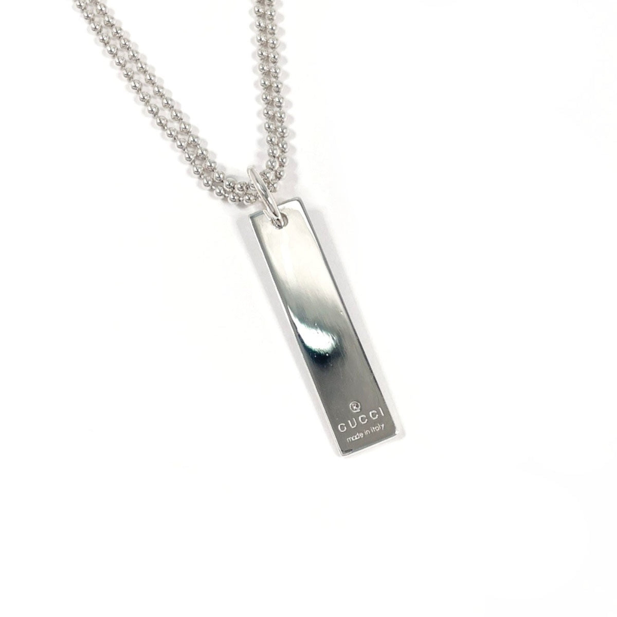 GUCCI Plate Double Ball Chain Necklace 010595 09840 0006, Sterling Silver 925, Unisex — Like New