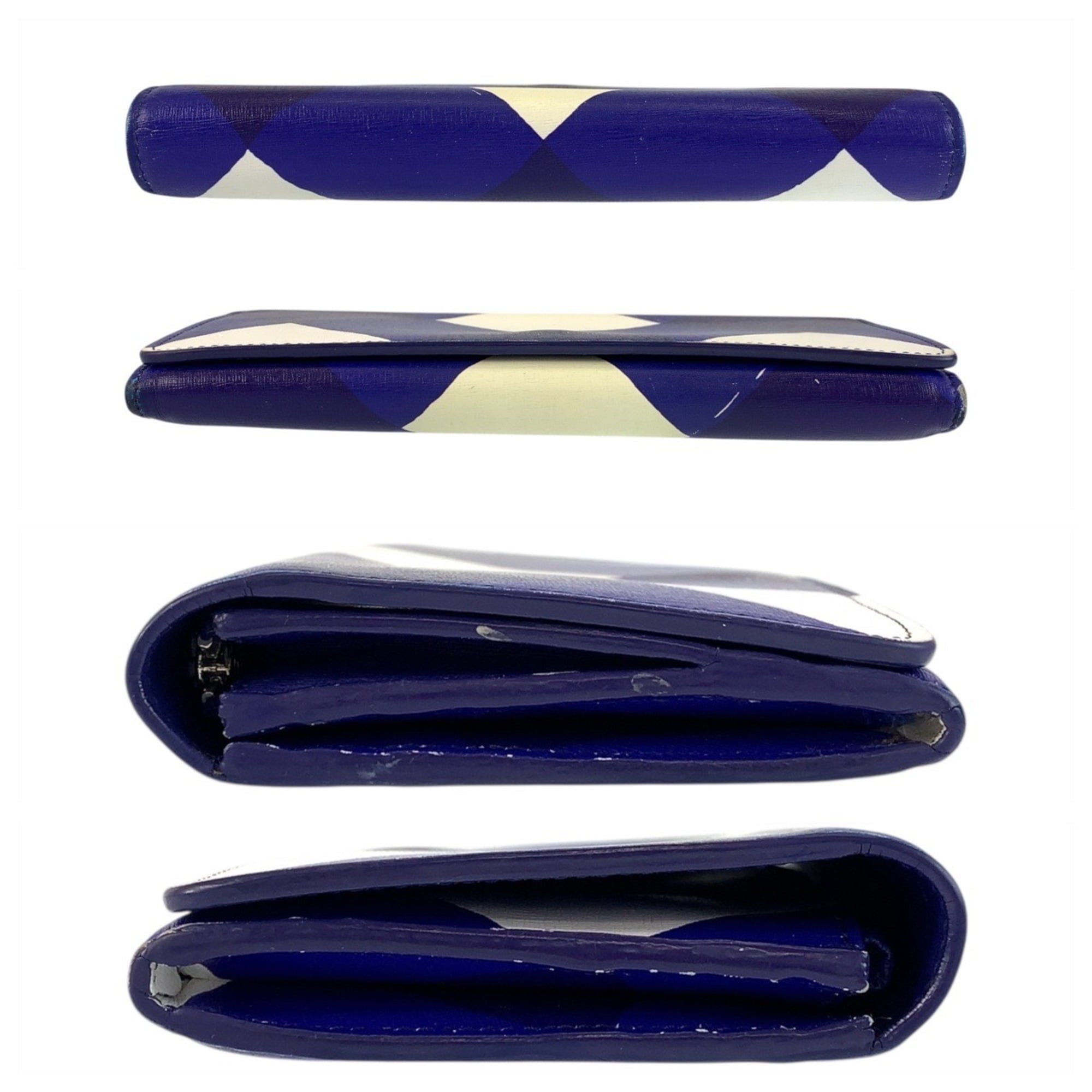 BALENCIAGA Blue and White Leather Long Wallet with Silver Hardware for Women