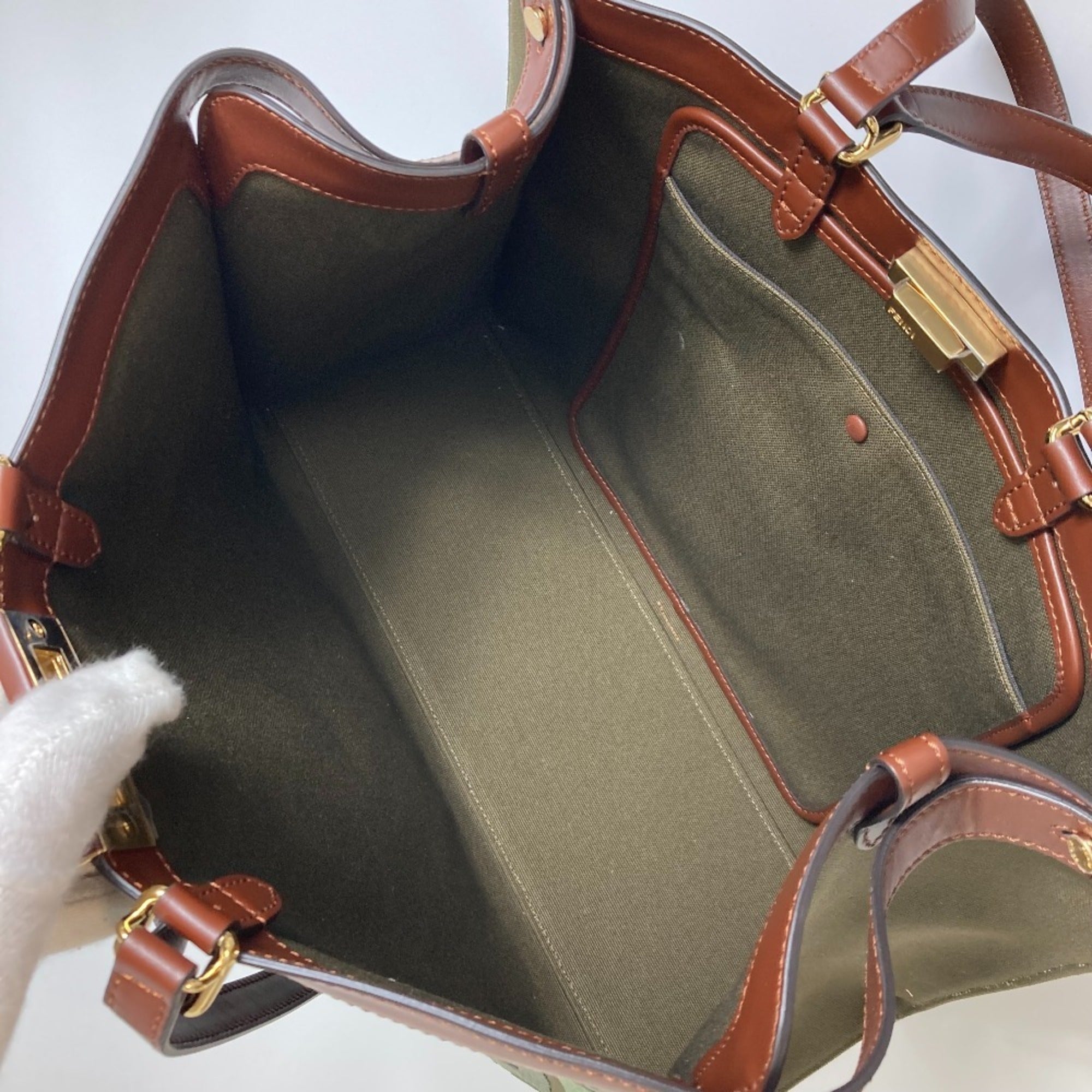 FENDI 8BH374 FF Peekaboo X Tote Shoulder Bag Cotton Women's Green — New - Store Return