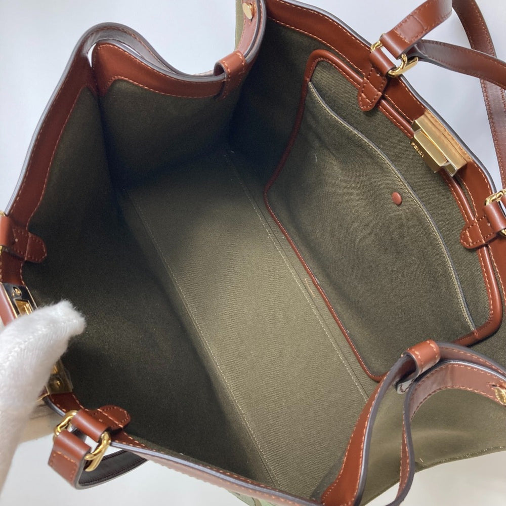 FENDI 8BH374 FF Peekaboo X Tote Shoulder Bag Cotton Women's Green — New - Store Return
