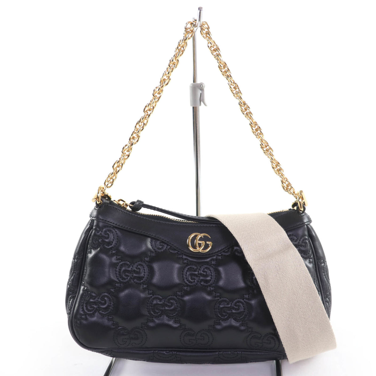 GUCCI 735049 GG Matelassé 2-Way Leather Handbag/Shoulder Bag, Black, with Dust Made in Italy, Women's — Like New