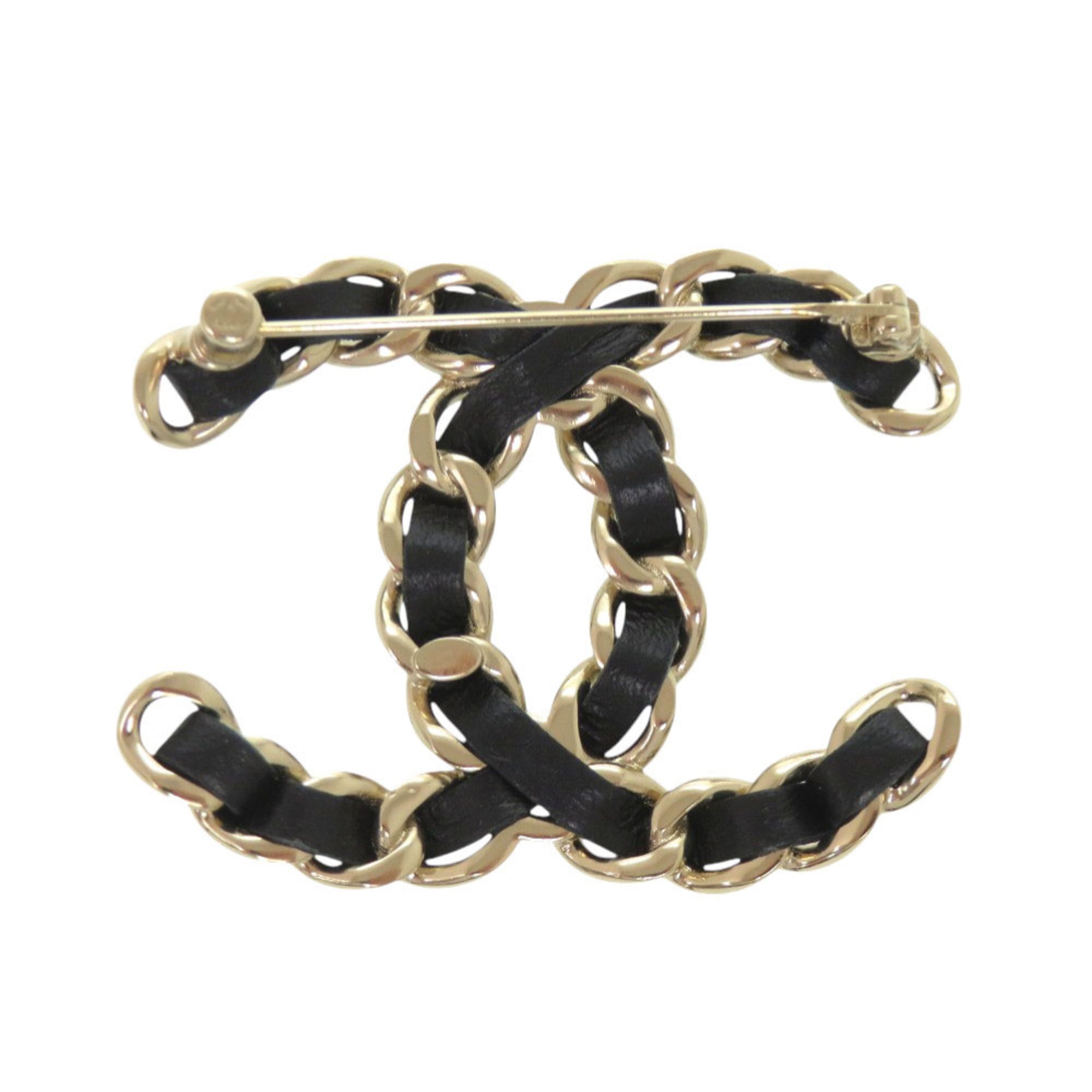 Chanel Coco Mark Chain Motif Brooch, Leather, Black, Accessory 1314 CHANEL — Like New