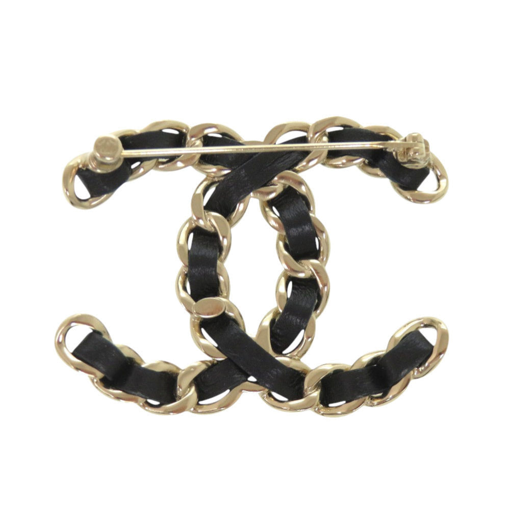 Chanel Coco Mark Chain Motif Brooch, Leather, Black, Accessory 1314 CHANEL — Like New