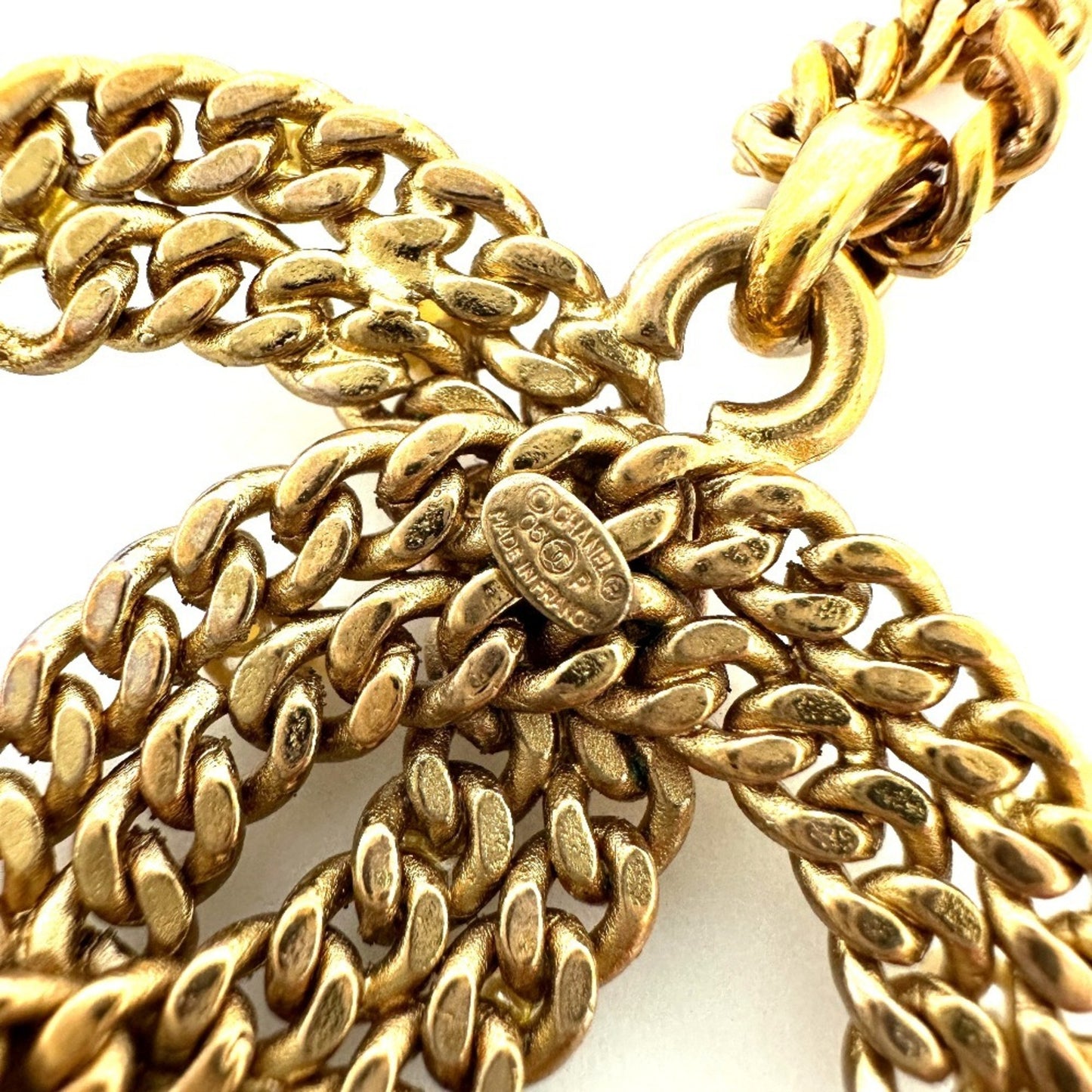 CHANEL 05P Coco Mark Fake Pearl Chain Necklace Metal Women's Gold