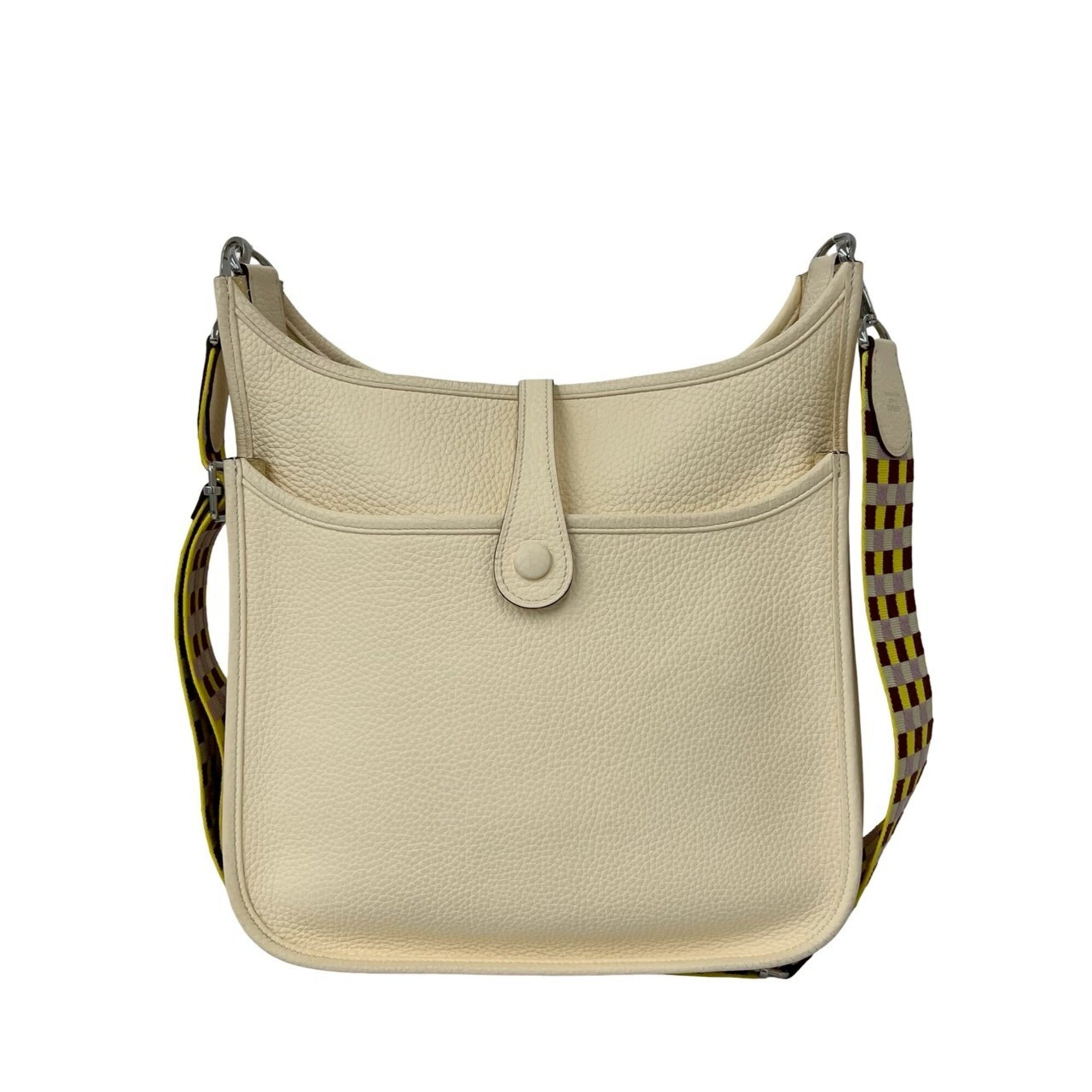 HERMES Evelyne 3 PM Taurillon Clemence Leather Shoulder Bag/Sacoche, Ivory, 65819 — Like New