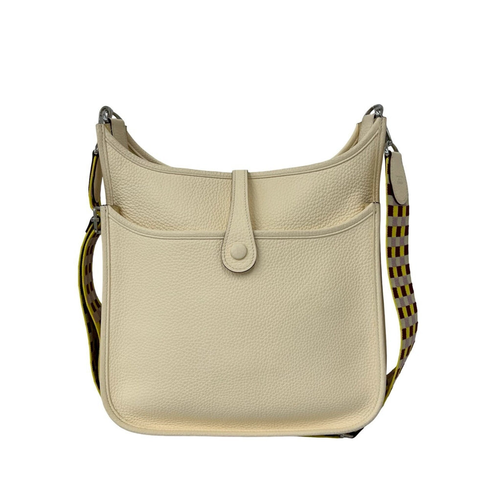 HERMES Evelyne 3 PM Taurillon Clemence Leather Shoulder Bag/Sacoche, Ivory, 65819 — Like New