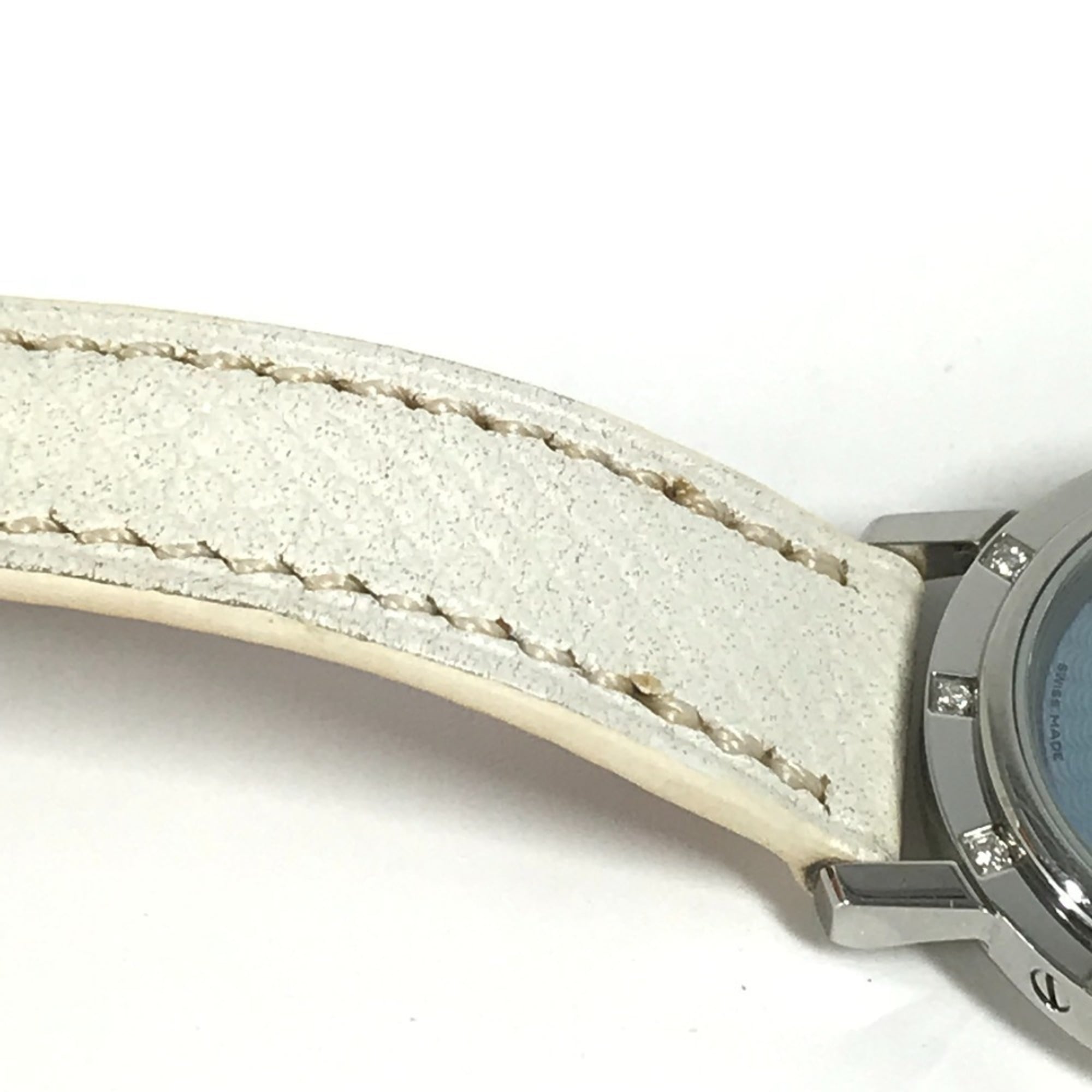 HERMES CL4.230 Clipper Nacle 12-Piece Diamond Women's Watch with Leather Strap, White Leather/Stainless Steel — Very Good