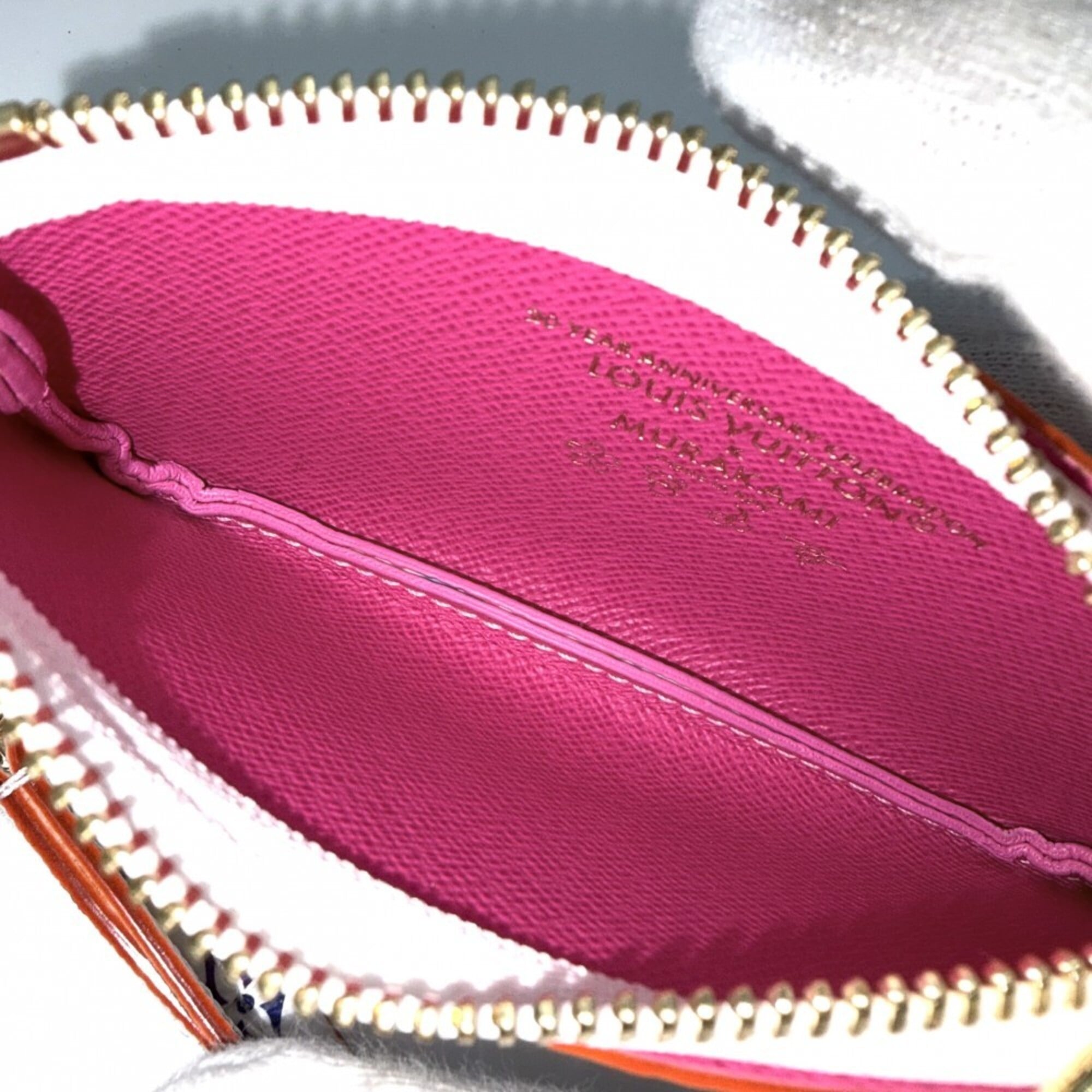 Louis Vuitton Keychain for Women, Monogram, Takashi Murakami, Phone Holder, LV x TM, Small Item, Pouch, LOUIS VUITTON M14099, White, Multicolor, Gold Hardware — Like New