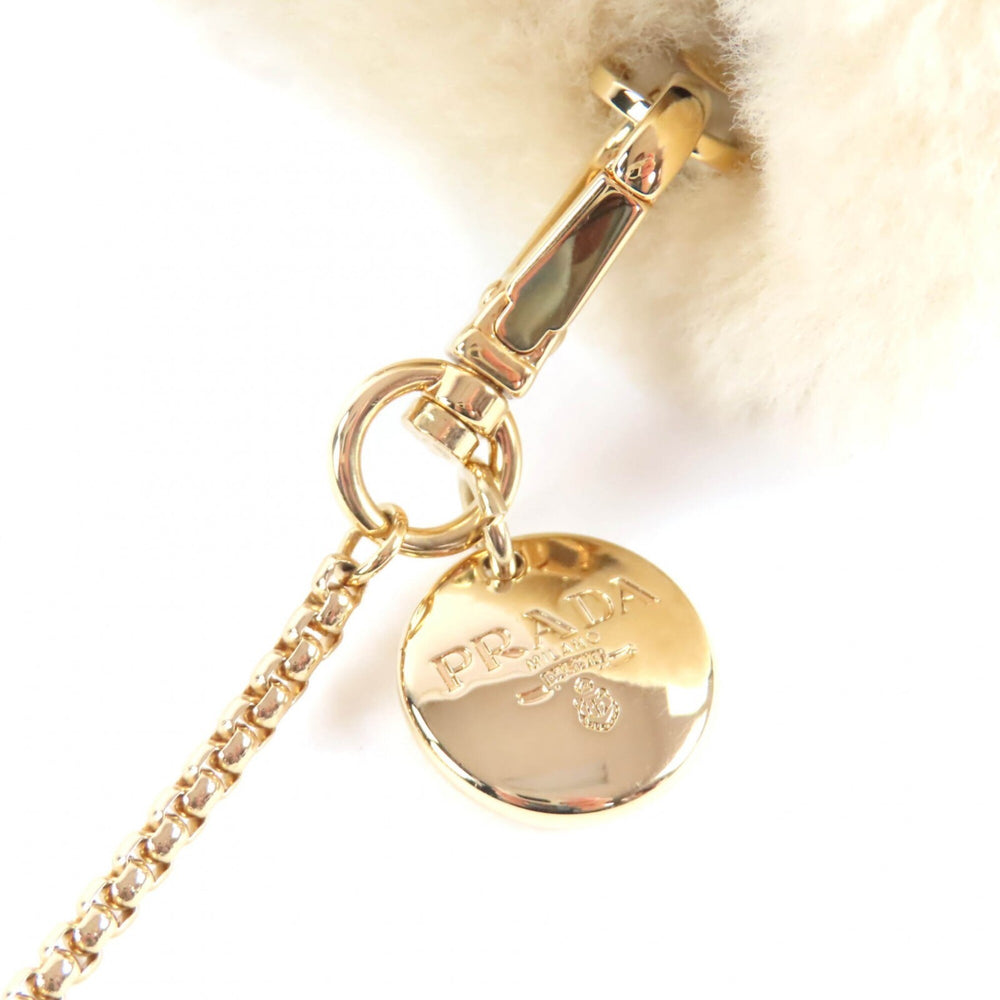 PRADA 1NR16P Sheepskin Mini Pouch, Ecru Beige, Triangle Logo, Chain Shoulder Bag, Made in Italy, Women's — Like New