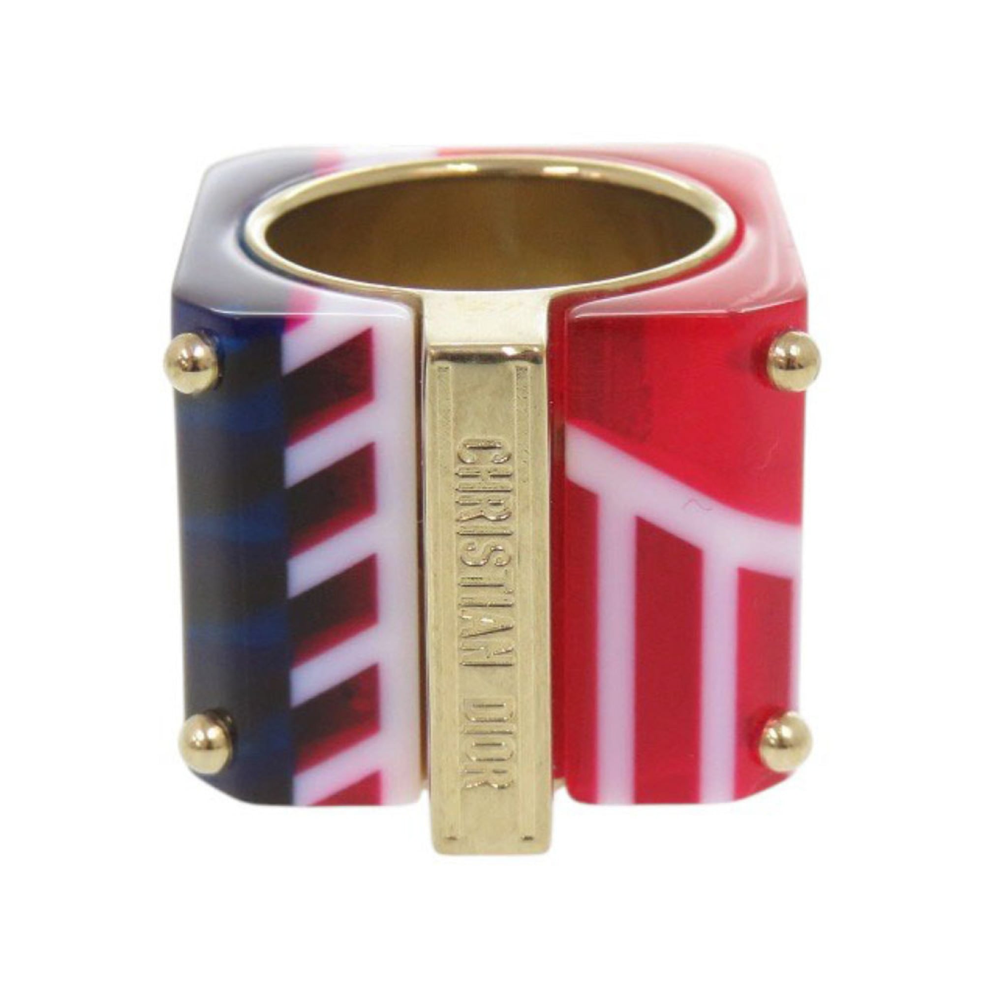 Excellent condition Christian Dior Sorbet wide ring, size L (approx. 1), gold, red, and blue. 1301