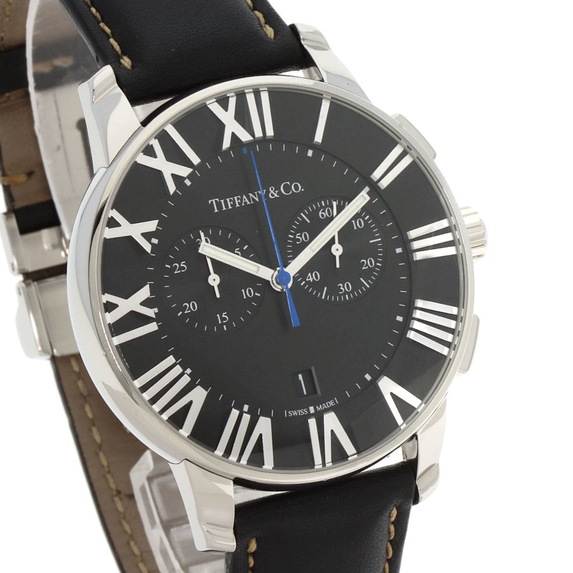 Tiffany & Co. Atlas Dome Chronograph Watch, Stainless Steel/Leather, Men's — Very Good