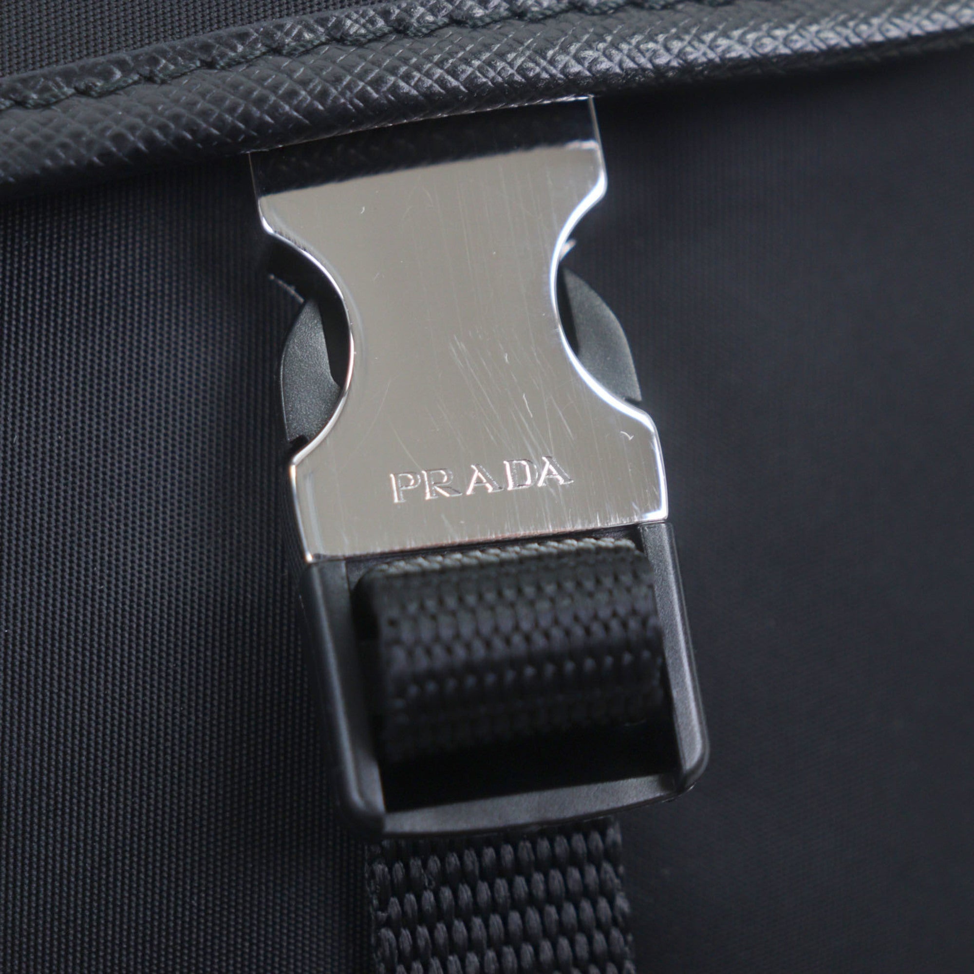 PRADA 2ZH194 Saffiano Leather Nylon Re-Nylon Triangle Logo Plate Smartphone Case Body Bag Black Silver Hardware Made in Italy Men's — Like New