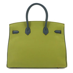 Hermes Birkin 35 Personal SPO Togo Pistachio Blue Orage Handbag □Q Stamp Gold Hardware — New - Store Return