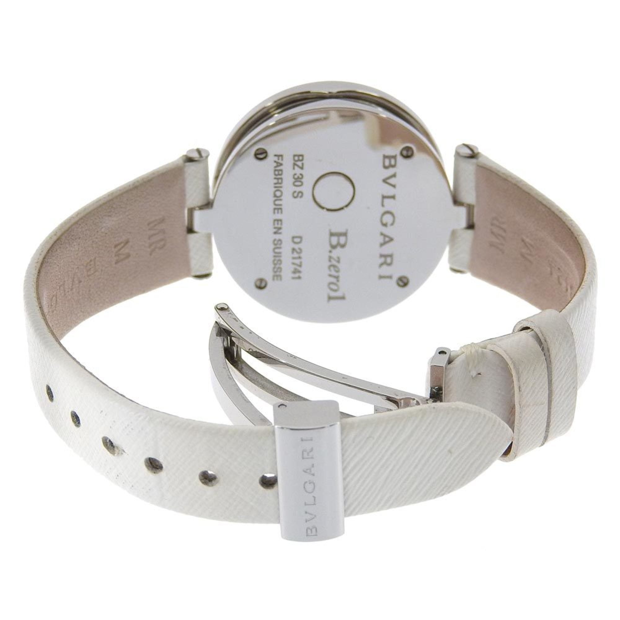 BVLGARI B-zero1 Watch BZ30FDSL Stainless Steel x Leather Flower Quartz Analog Display White Shell Dial Women's — Very Good