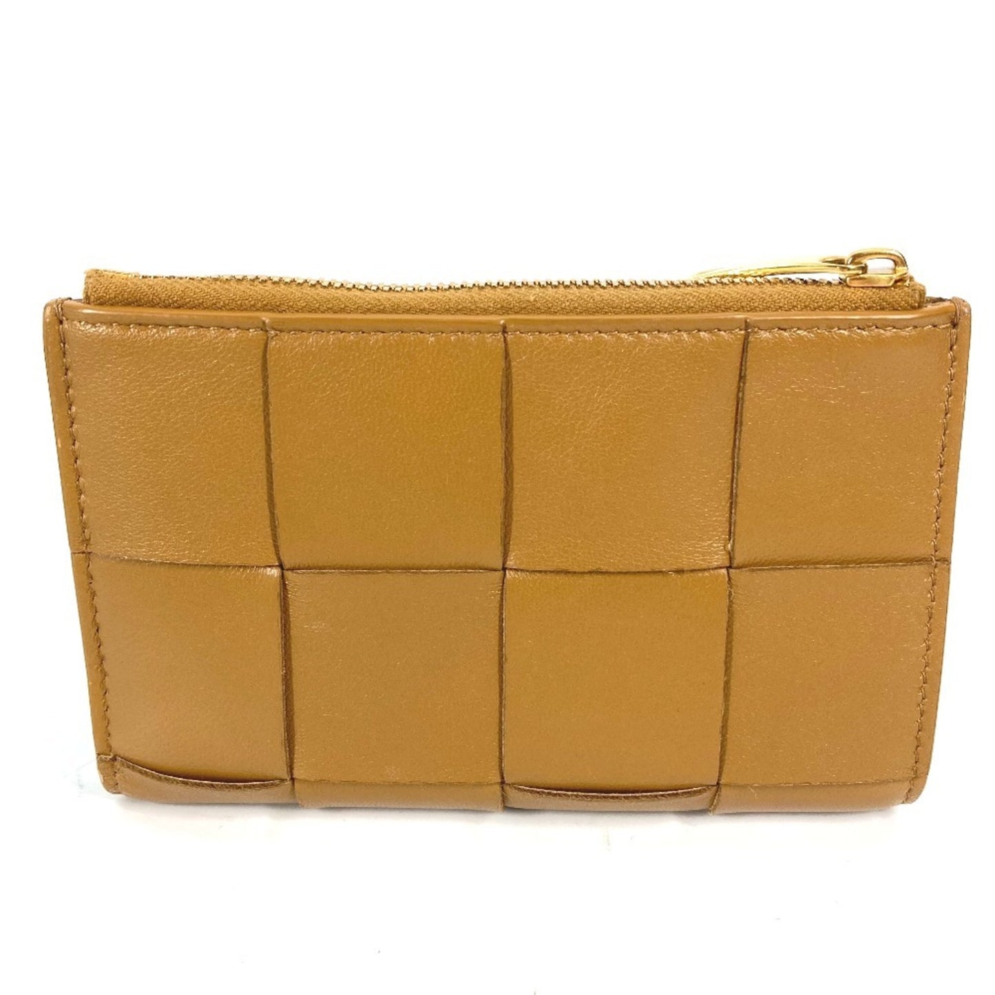 BOTTEGA VENETA 667130 Compact Cassette Wallet, Medium, Bi-fold Zipper Intrecciato Leather, Women's, Beige