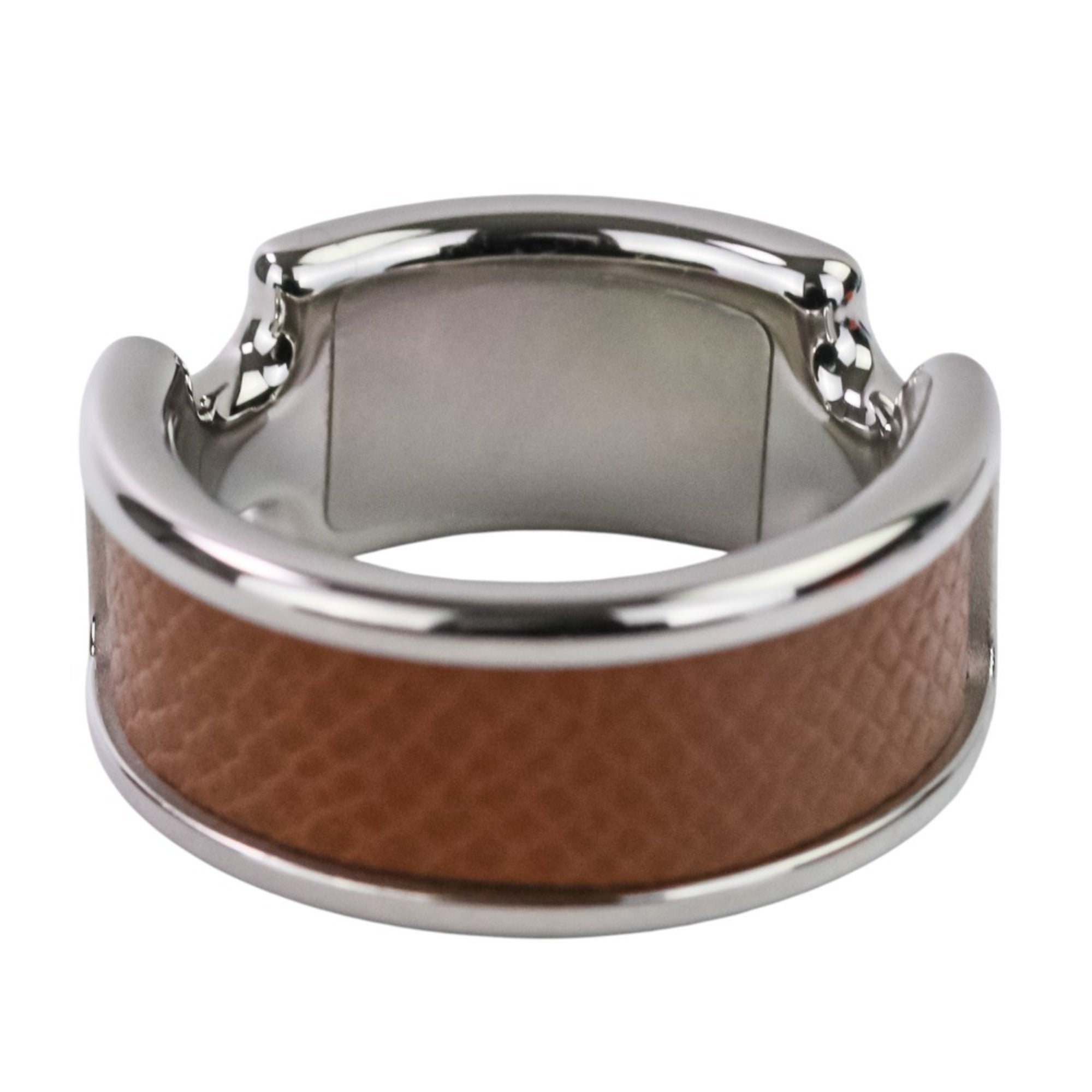 HERMES Olympe PM Ring, Small, Silver, Brown, Women's — Like New