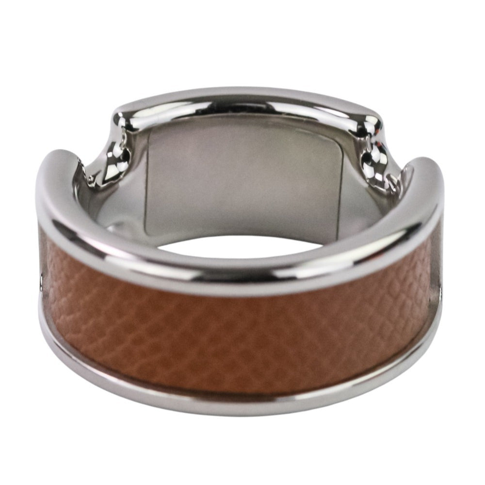 HERMES Olympe PM Ring, Small, Silver, Brown, Women's — Like New