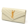 Saint Laurent Monogram Large Flap Wallet 372264 Grain de Poudre Embossed Leather Ivory S-159322