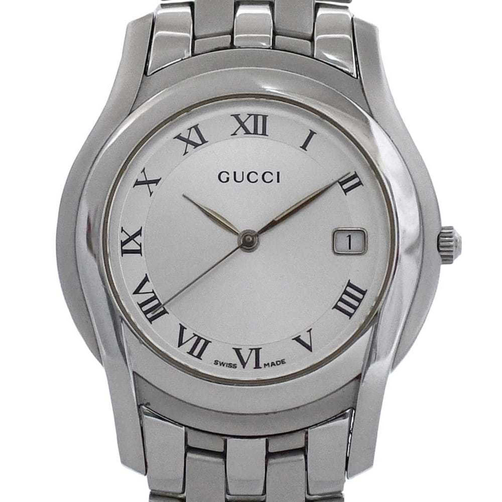 Gucci 5500M Watch f-24297 Silver White YA055305 Men's Stainless Steel Quartz 0163*** GUCCI Battery-Operated Dial Analog Date — Good
