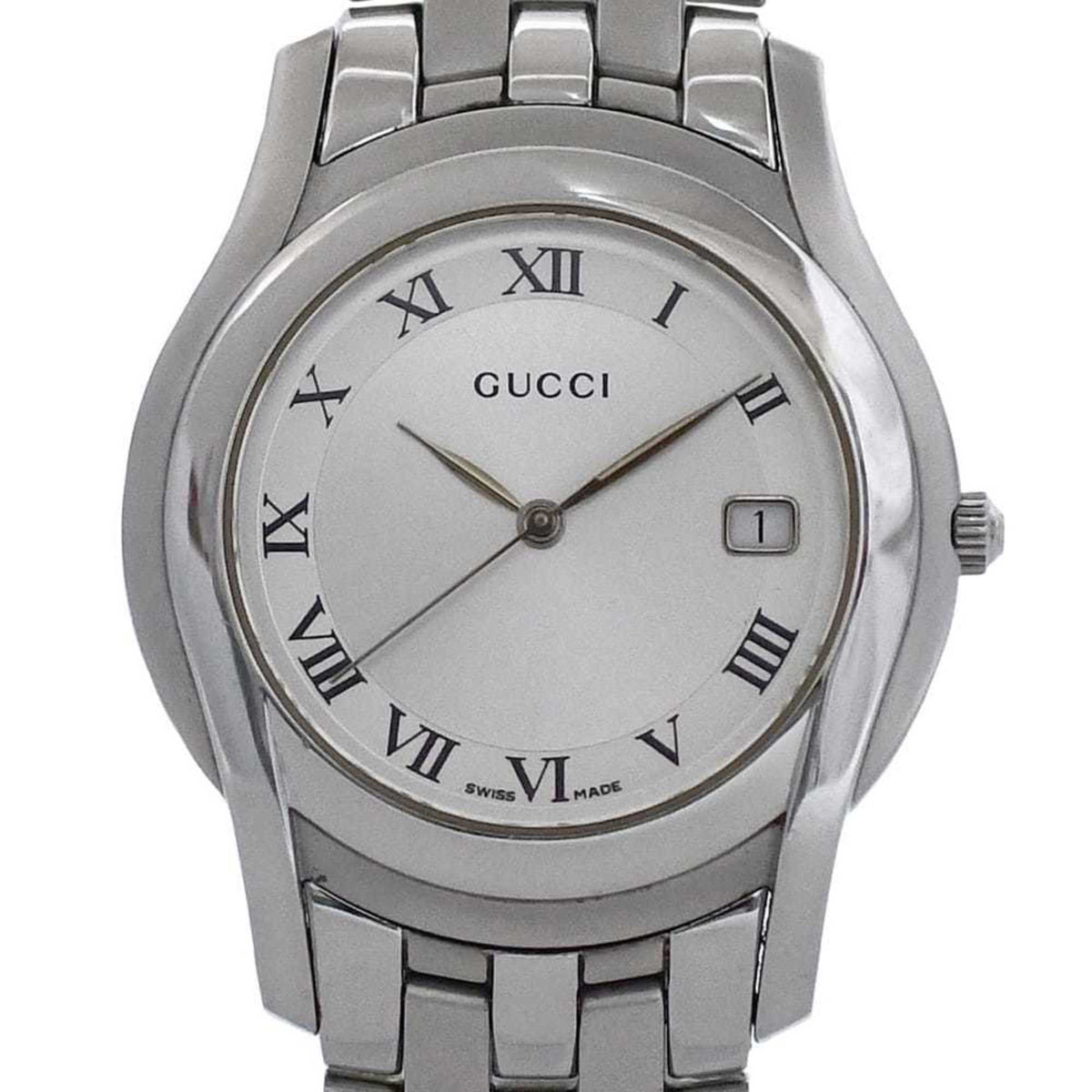 Gucci 5500M Watch f-24297 Silver White YA055305 Men's Stainless Steel Quartz 0163*** GUCCI Battery-Operated Dial Analog Date — Good