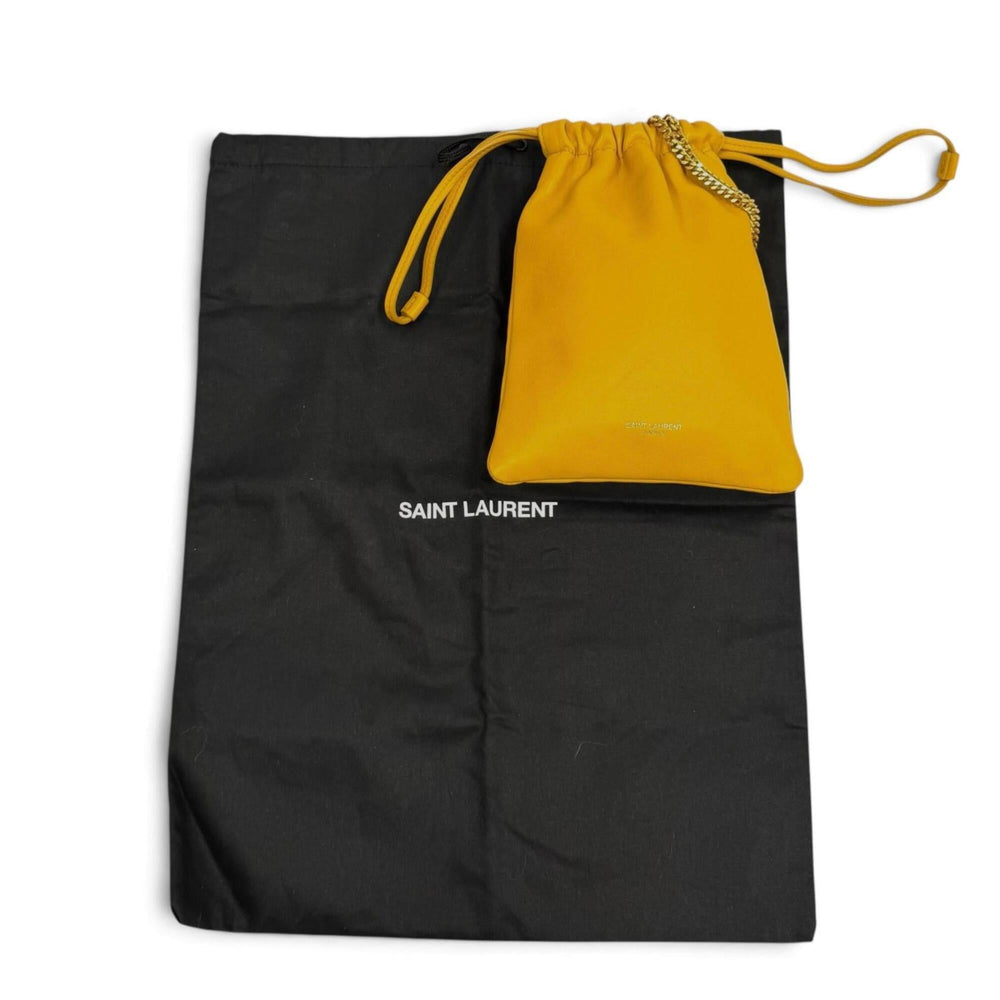Yves Saint Laurent SAINT LAURENT PARIS 640714 Drawstring Leather Chain Shoulder Bag, Yellow, Made in Italy, Women's, with Dust Bag — Like New