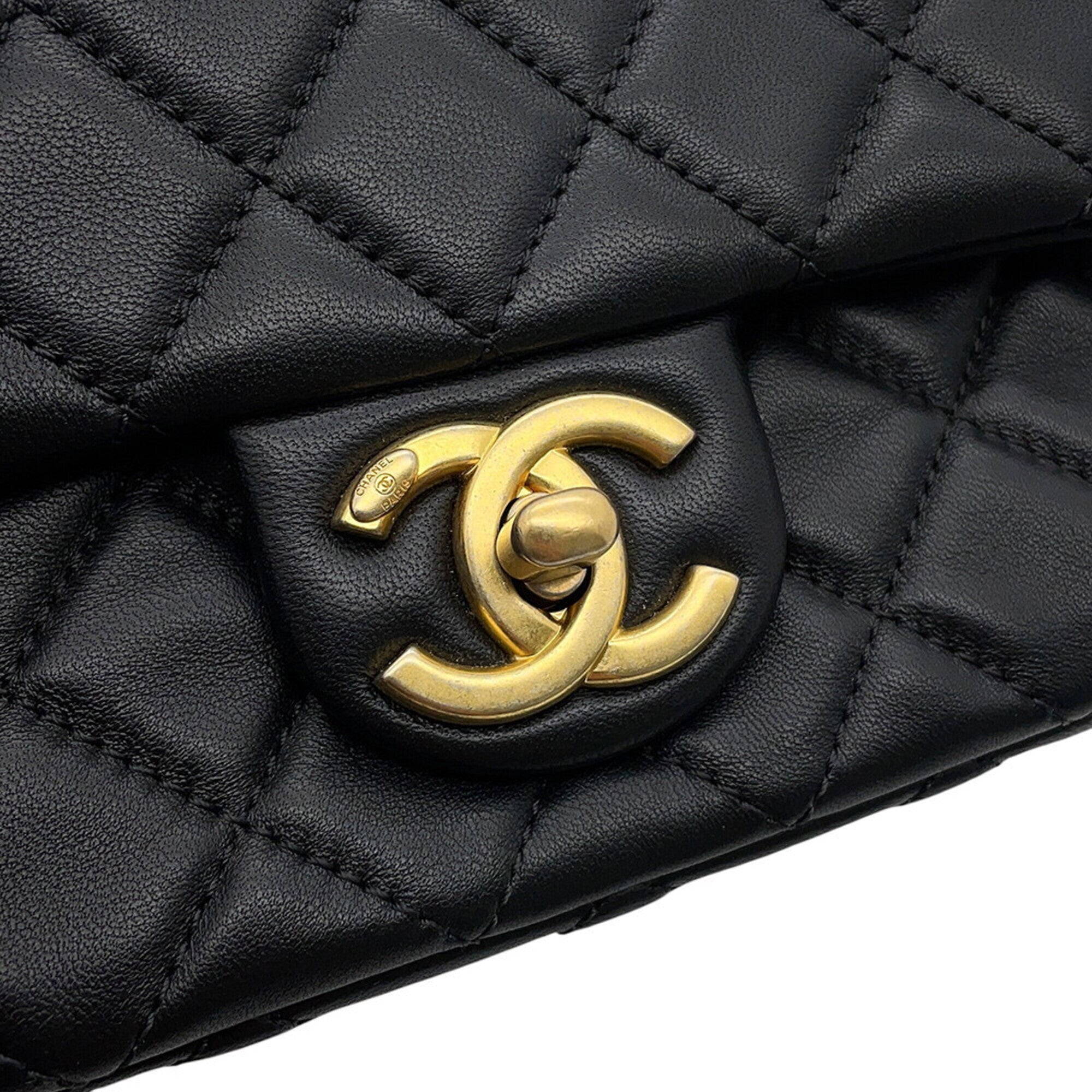 Chanel Chain Shoulder Bag, Coco Mark, Mini Matelassé, Lambskin, AS2380, CHANEL, Black, Handbag, Women's, CHANEL — Like New