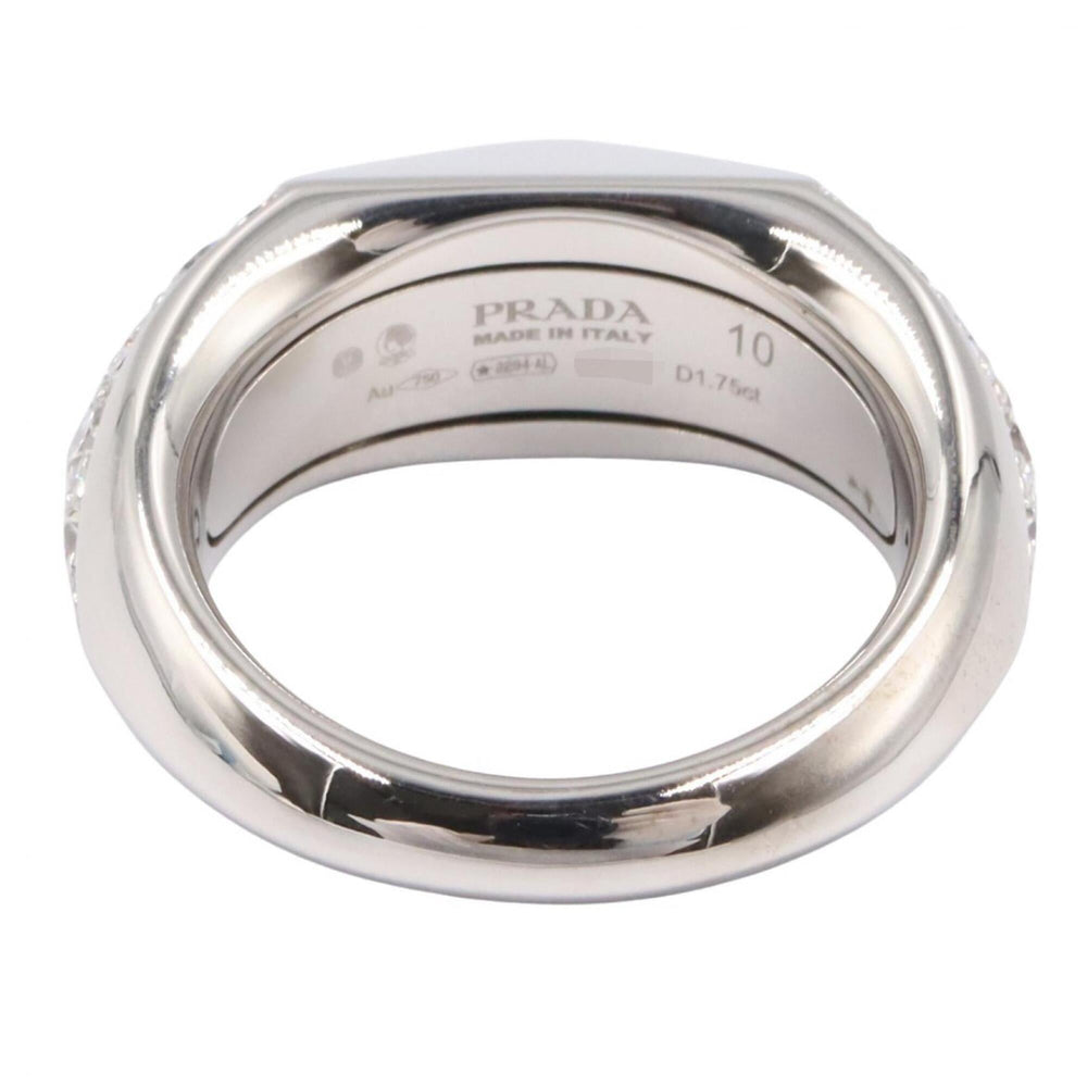 Prada Signet Ring, Diamond 18K White Gold (18KWG), Women's, Silver Tone, Clear 1JA178 — Like New