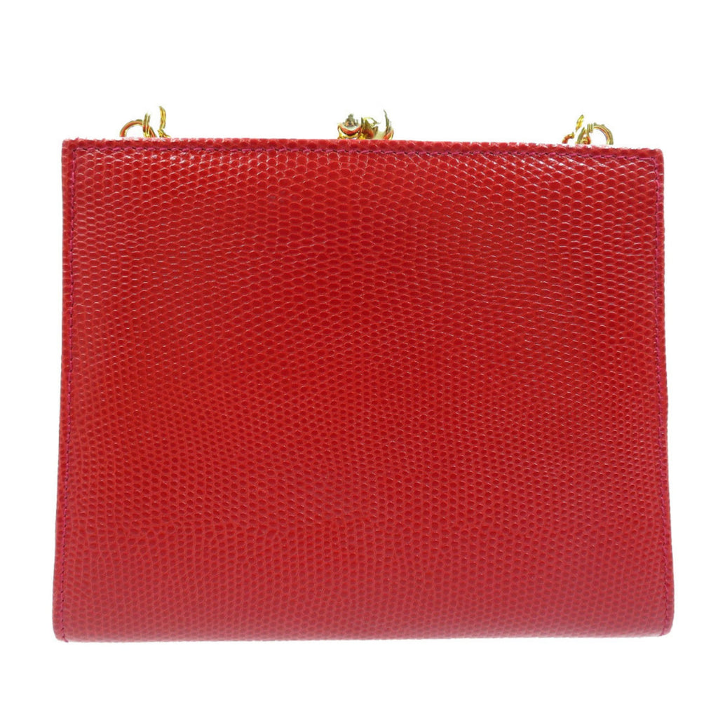 Excellent condition Salvatore Ferragamo Vara Ribbon embossed lizard red shoulder bag 223354 with gold chain. Item number 0018. Ferragamo.