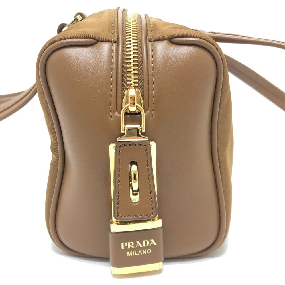 PRADA 1BB127 Padlock Top Handle Medium Shoulder Bag Nylon Leather Women's Brown Like New — Like New