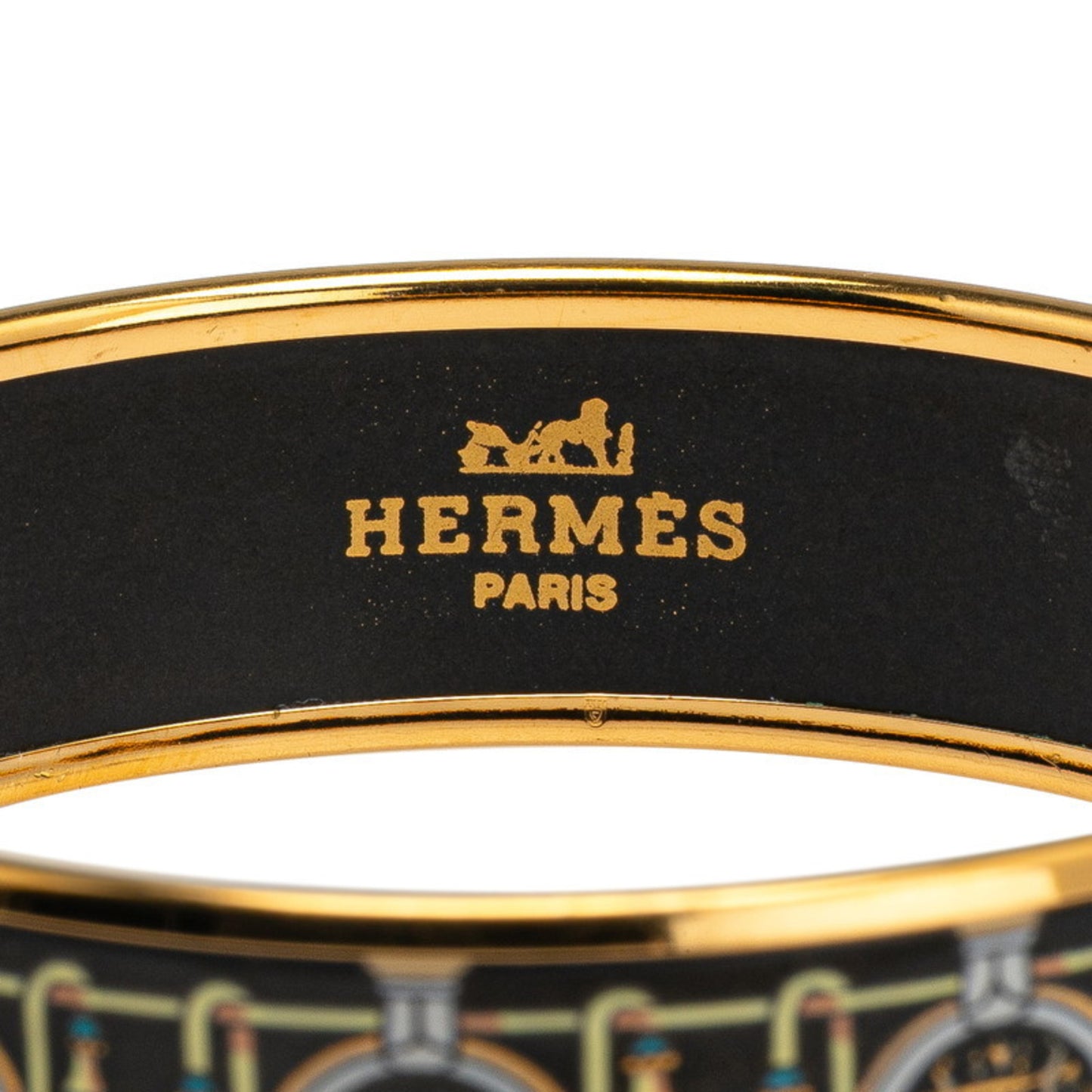 Hermes GM Enamel Cloisonne Tassel Bangle in Black and Gold Plated for Women