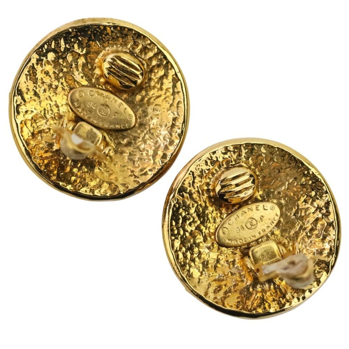 94P CHANEL Vintage Coco Mark Large Circle Earrings Gold Color Women's