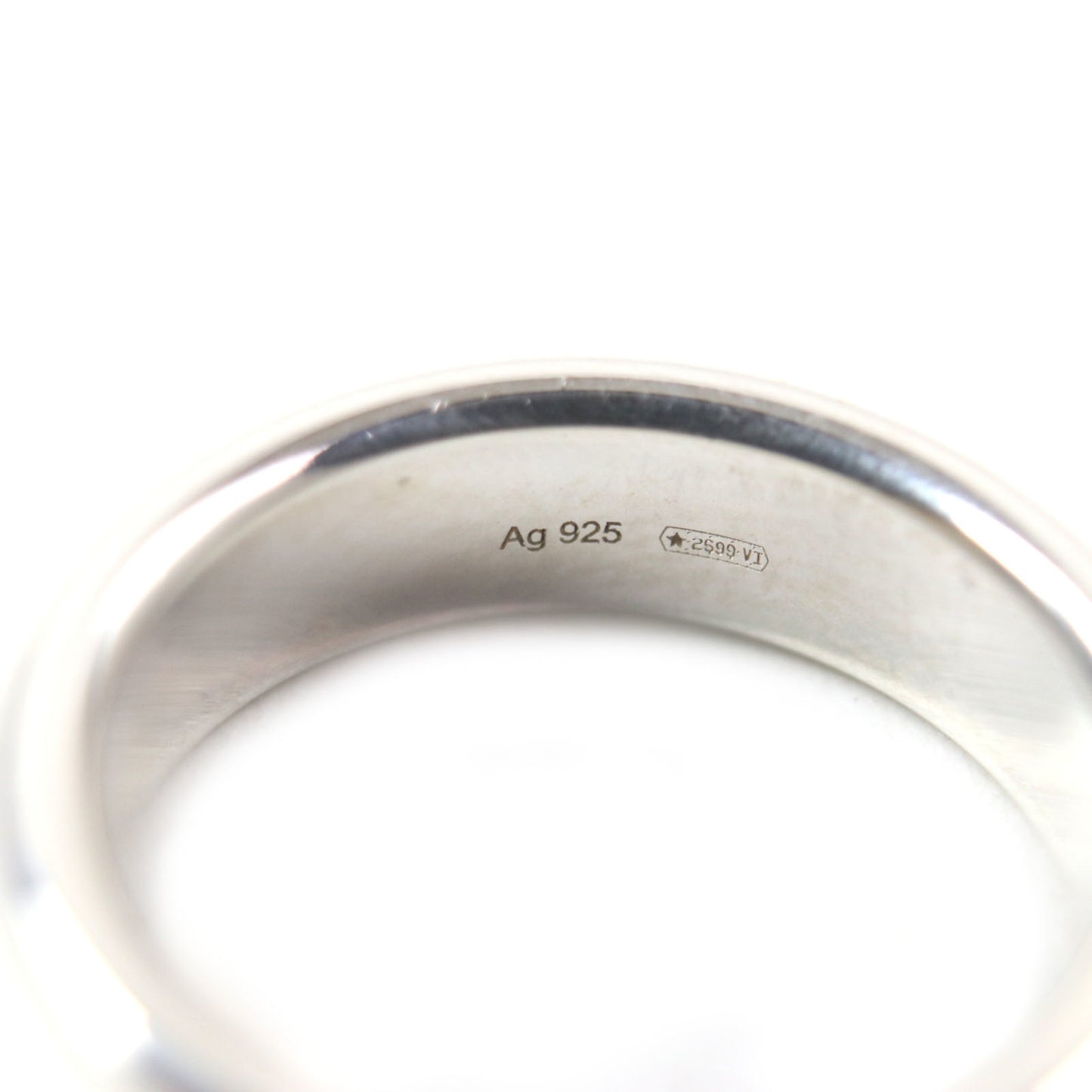 GUCCI Diagonal Interlocking G Ring (774052), current model, AG925 silver, size 17, made in Italy, weight 7.4g, men's