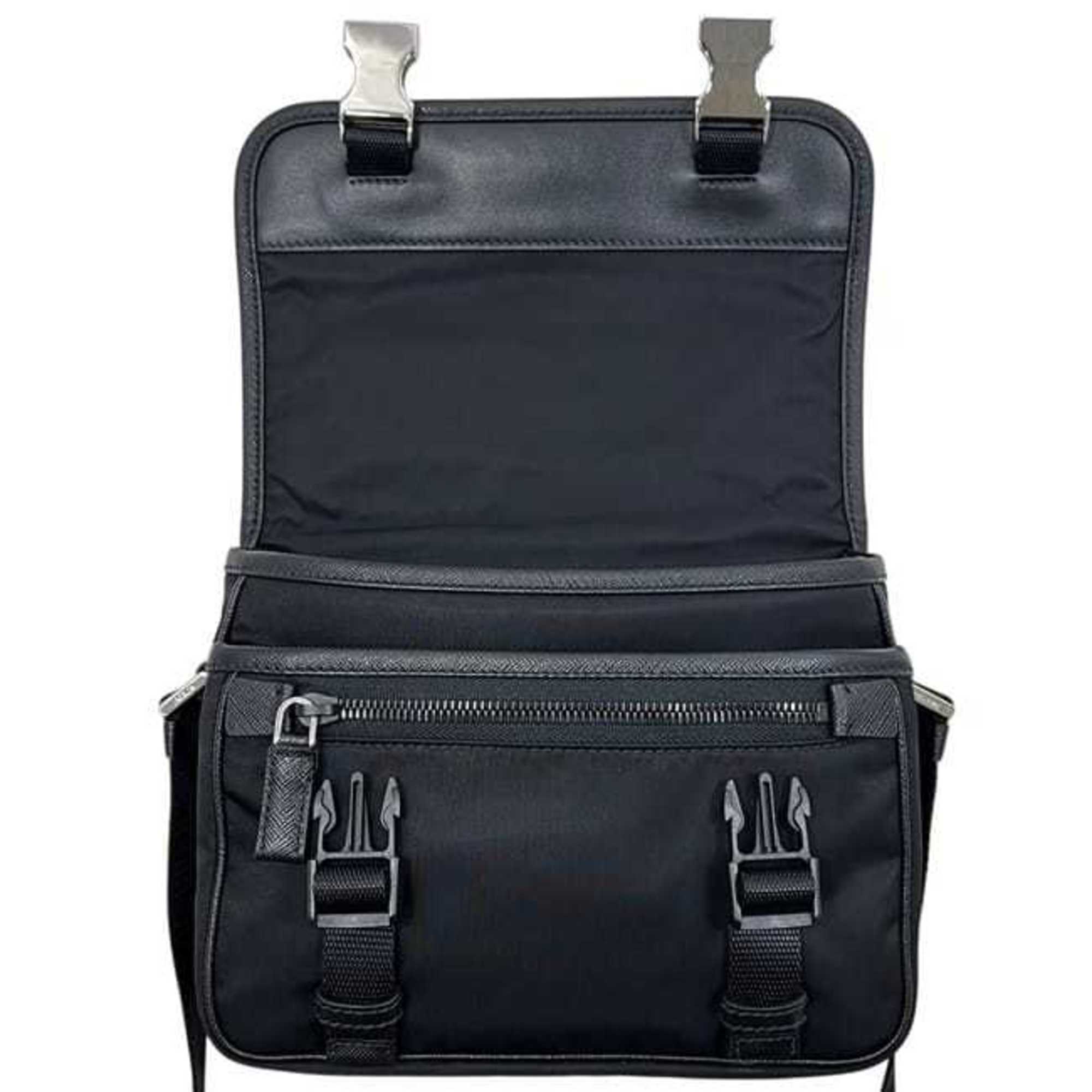 Prada Shoulder Bag f-25189 Black NERO Tessuto 2VD034 Unused Nylon Saffiano Leather Re-Nylon 279 102 PRADA RE NYLON Crossbody Strap Flap — Like New