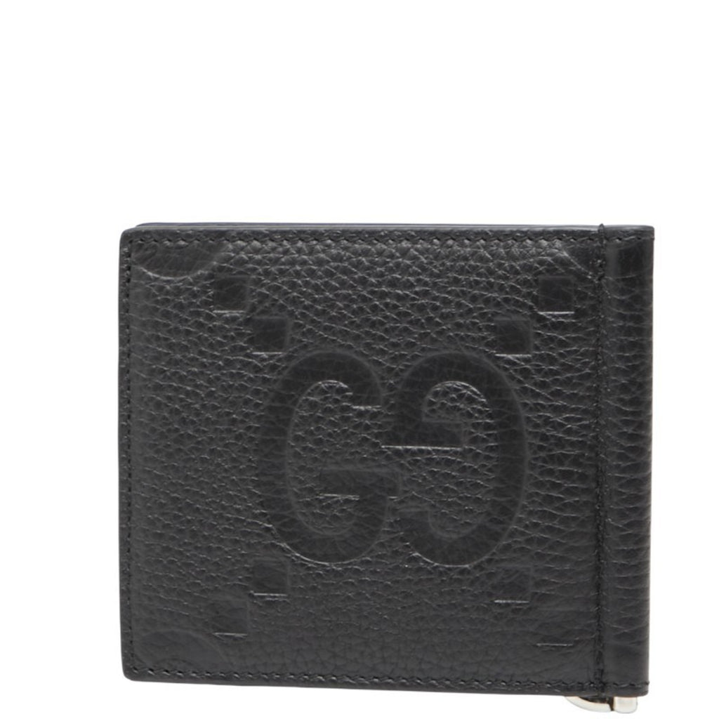 Gucci Jumbo GG Bifold Wallet with Money Clip 739477 Black Leather Women's GUCCI