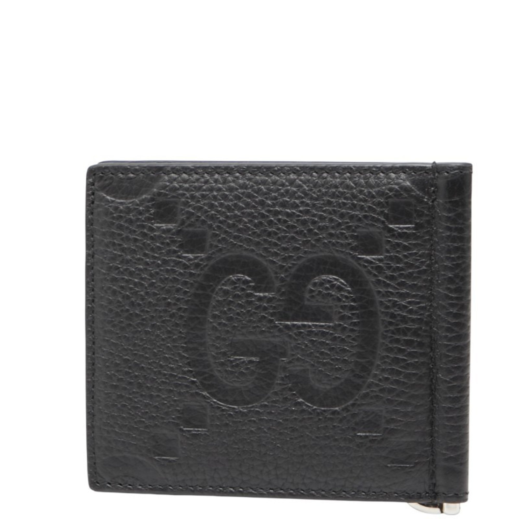 Gucci Jumbo GG Bifold Wallet with Money Clip 739477 Black Leather Women's GUCCI