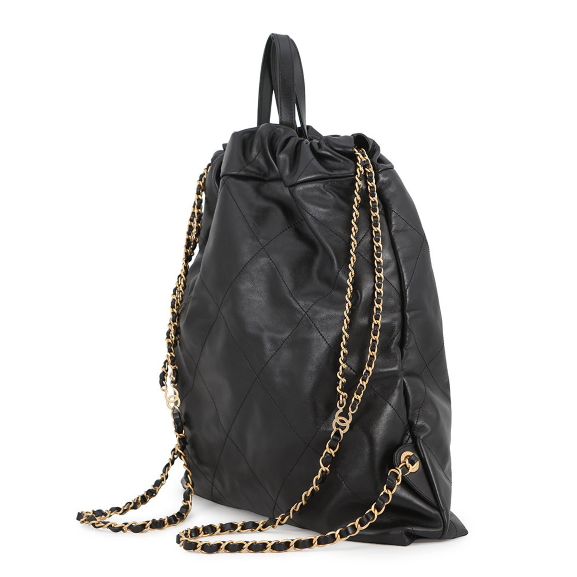 Chanel Backpack, 22 Large, Shiny Calf Leather AS3313, CHANEL Handbag, Black, Women's — Like New