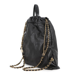 Chanel Backpack, 22 Large, Shiny Calf Leather AS3313, CHANEL Handbag, Black, Women's — Like New