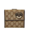 Gucci GG Canvas Lovely Bifold Wallet 245727 Beige Brown Leather Women's GUCCI