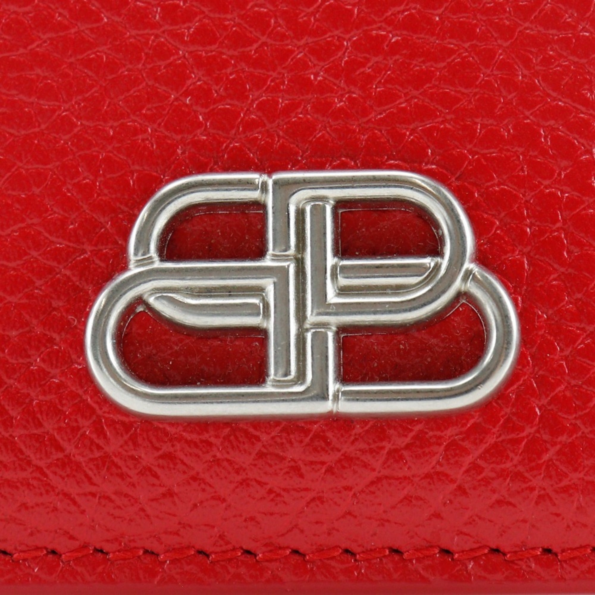 BALENCIAGA BB Bi-fold Wallet 601474 Leather Red Snap Button Logo Women's S140825867