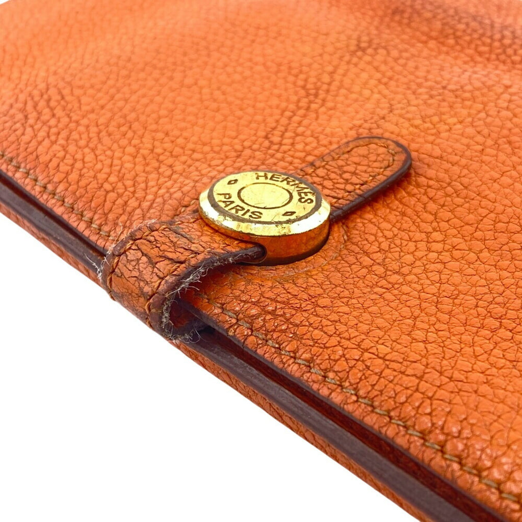 HERMES Dogon GM long wallet, orange, women's
