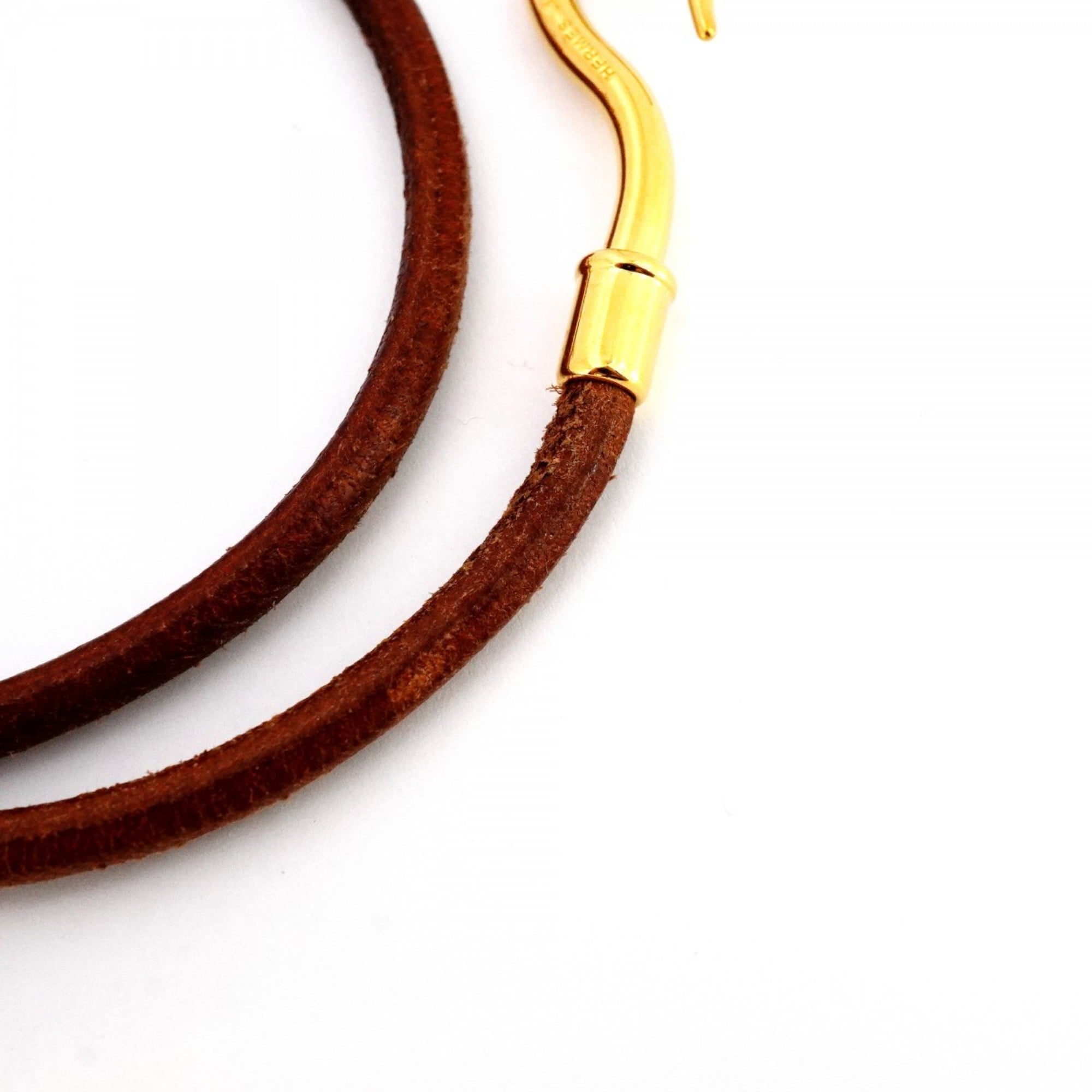 Hermes Jumbo Hook Bracelet, GP Plated Leather, Gold, Brown, Women's